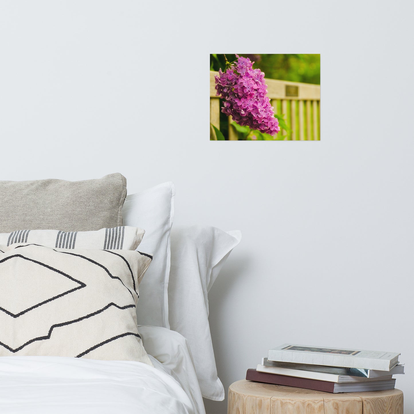 Park Bench with Lilac Floral Nature Photo Loose Unframed Wall Art Prints