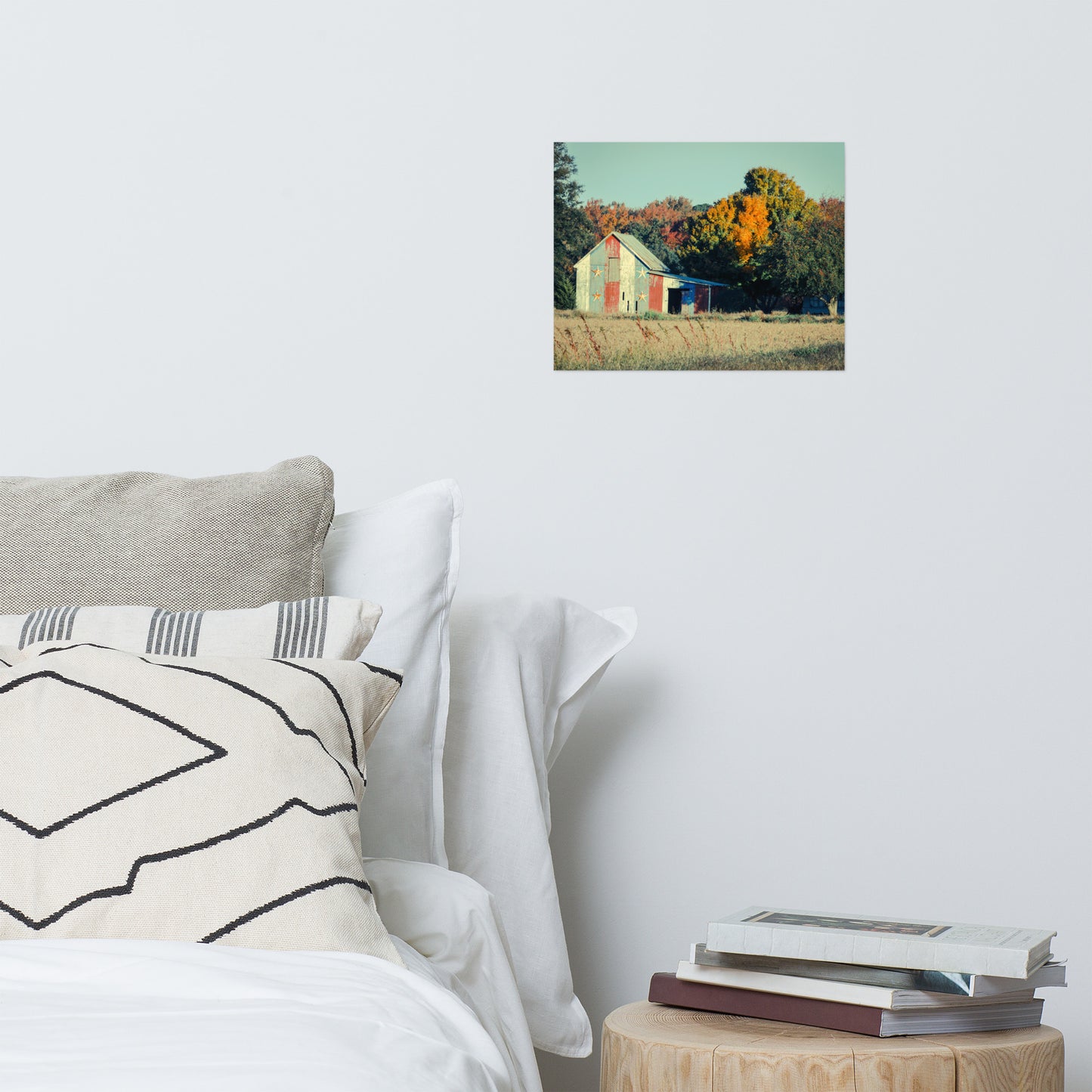 Patriotic Barn in Field Cross Processed Rustic Farmhouse Style Landscape Photo Loose Wall Art Prints