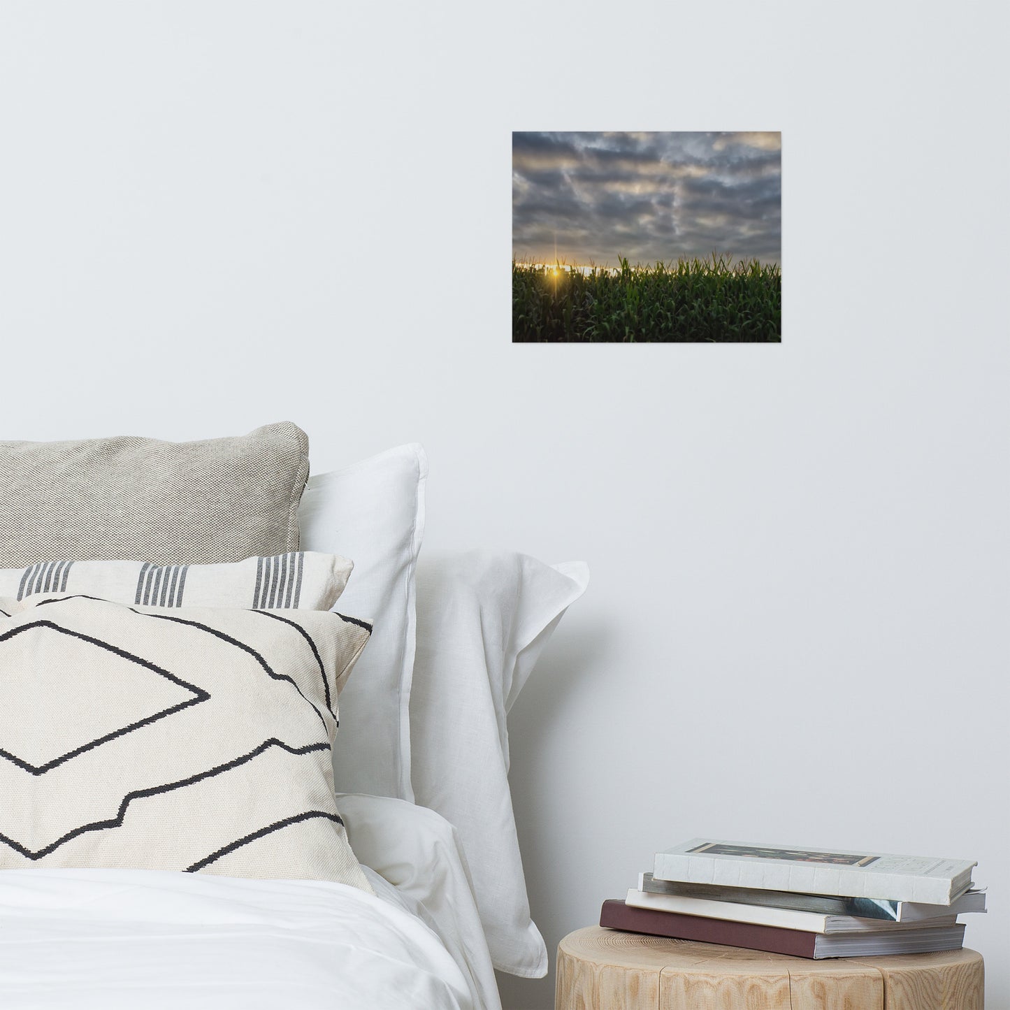 Rows of Corn and Sunset Rustic Farmhouse Style Landscape Photo Loose Wall Art Prints