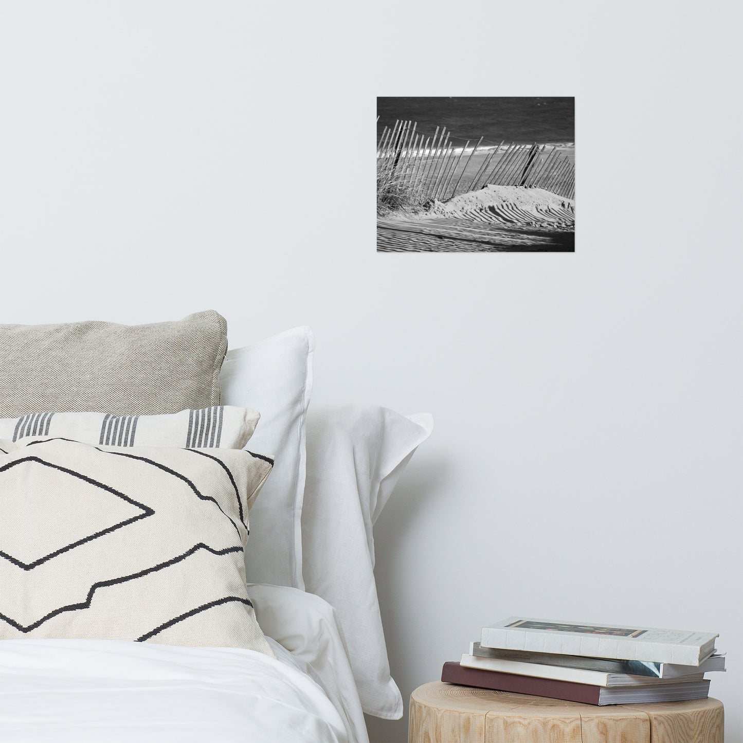 Sandy Beach Fence Black and White Landscape Photo Loose Wall Art Prints