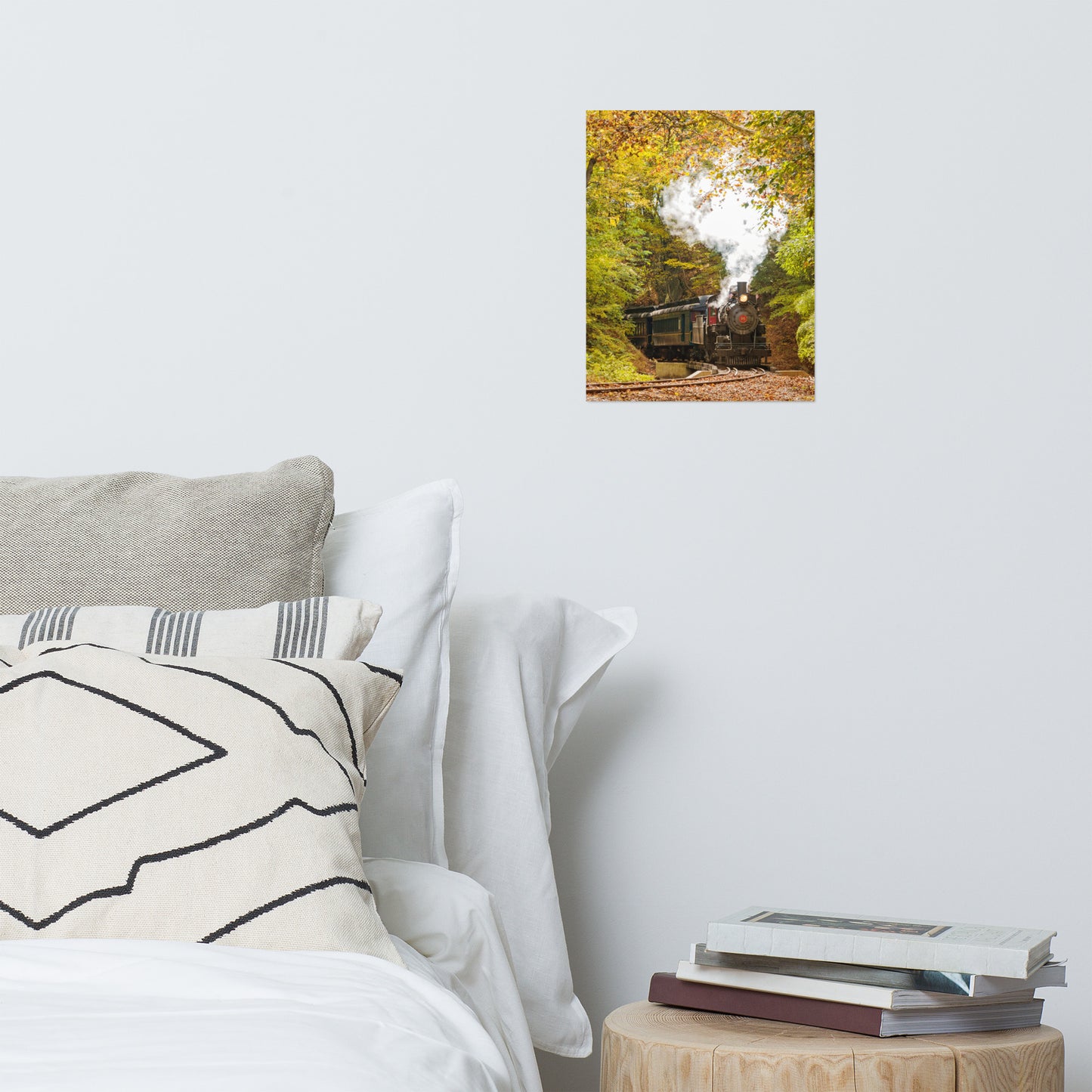 Steam Train with Autumn Foliage Rustic Farmhouse Style Landscape Photo Loose Wall Art Print