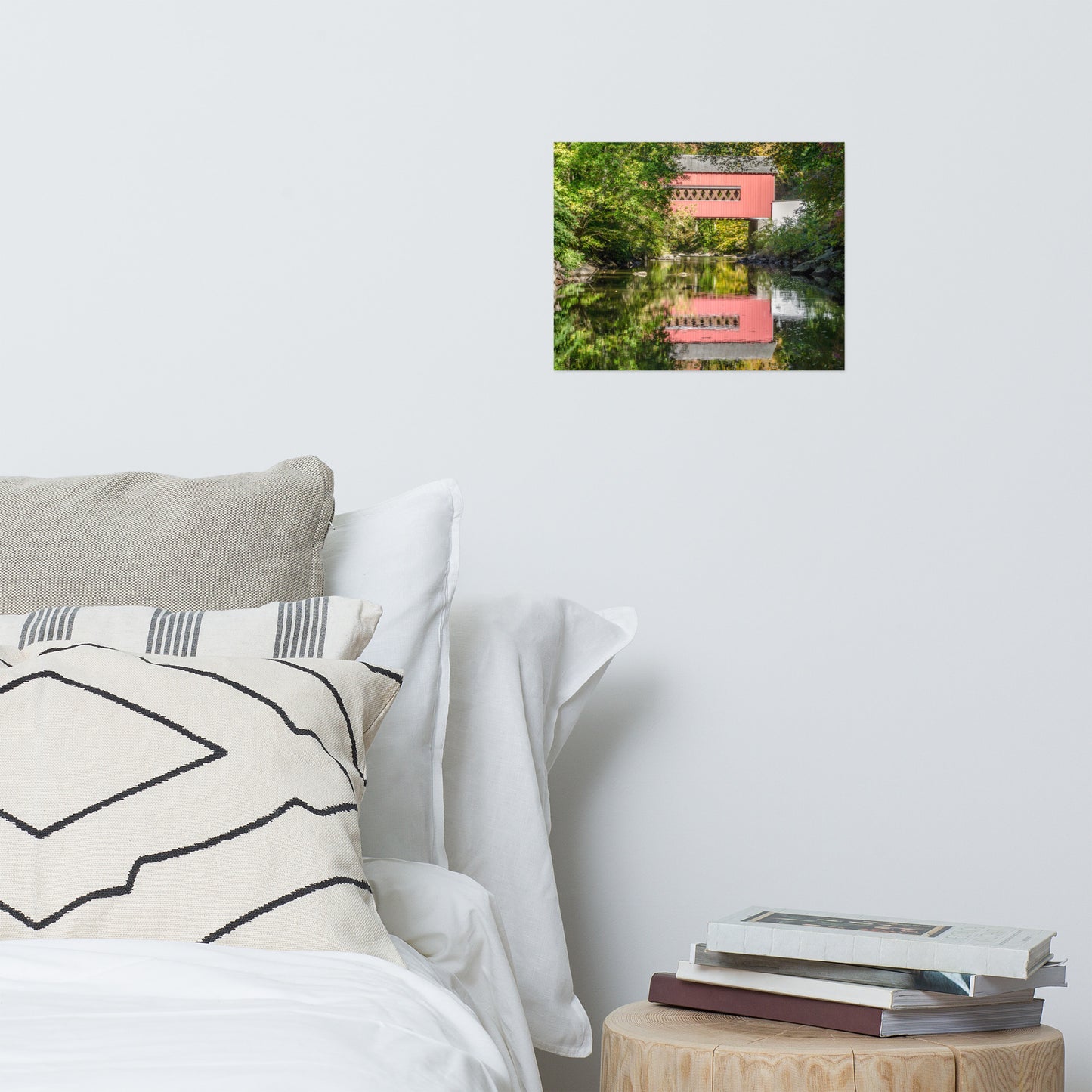 The Reflection of Wooddale Covered Bridge Rustic Farmhouse Style Landscape Photo Loose Wall Art Prints