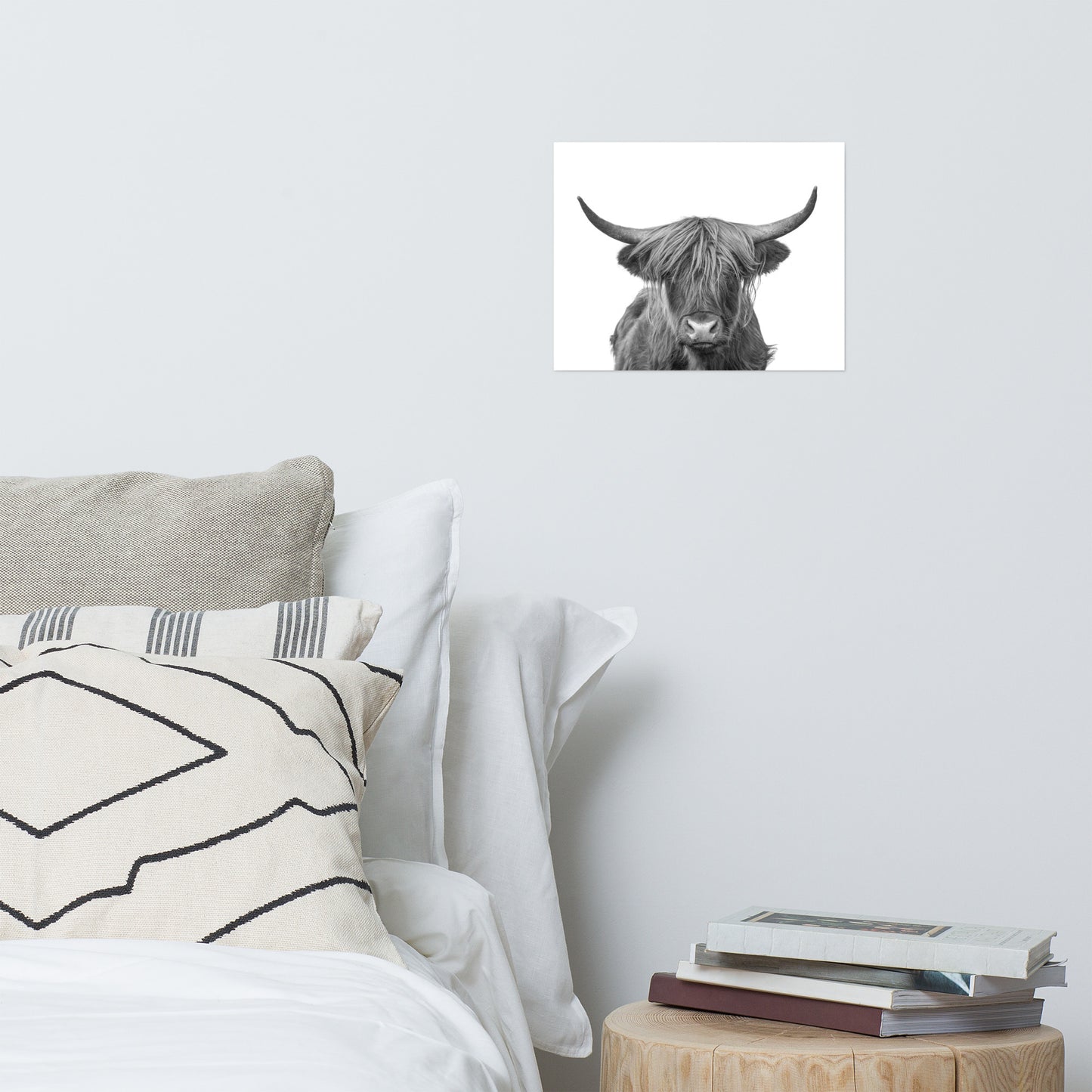 Highland Cow Black and White Rustic Farmhouse Style Wildlife / Animal Photograph Loose Wall Art Prints