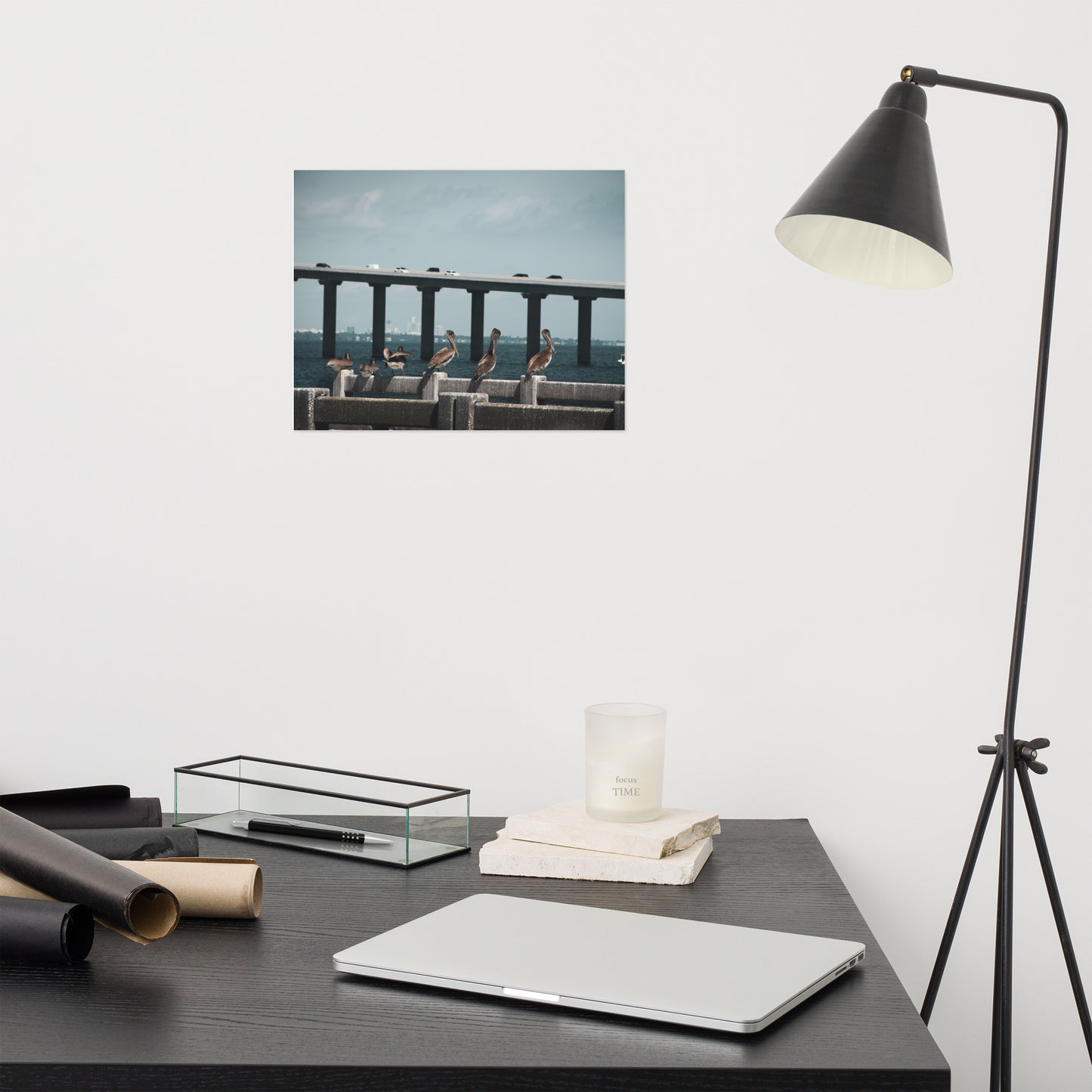 Skyway Bridge & Bob's Pelican Friends - Bird / Animal / Wildlife Photograph Loose Wall Art Print