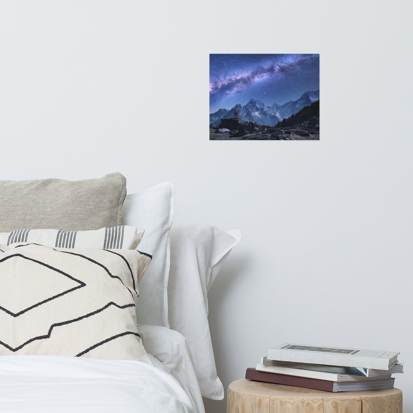 Stone Mountains and Milky Way Rustic Farmhouse Style Night Landscape Photo Loose Wall Art Print