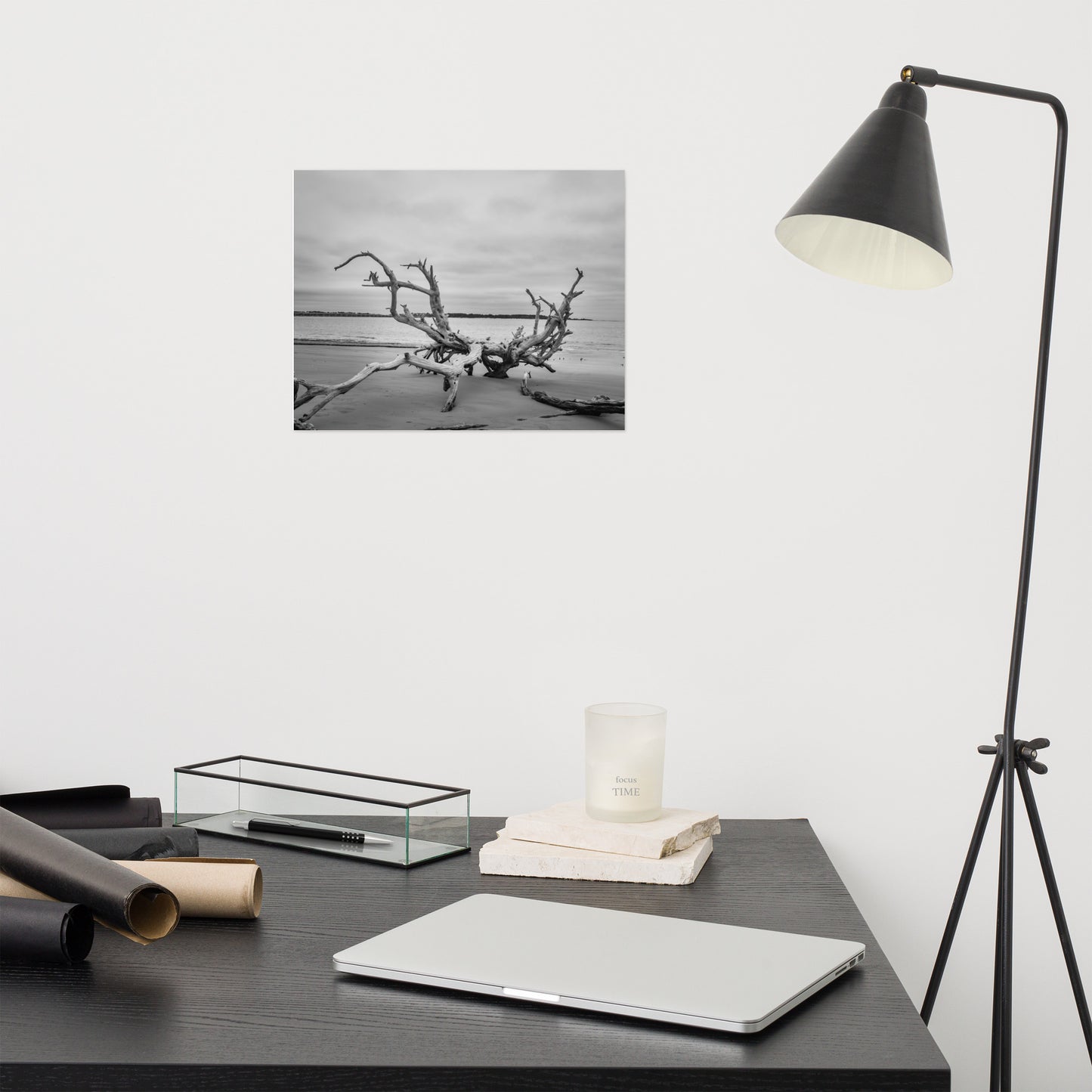 Driftwood on Boneyard Beach Florida 3 Black and White Rustic Coastal Landscape Photo - Loose Wall Art Print