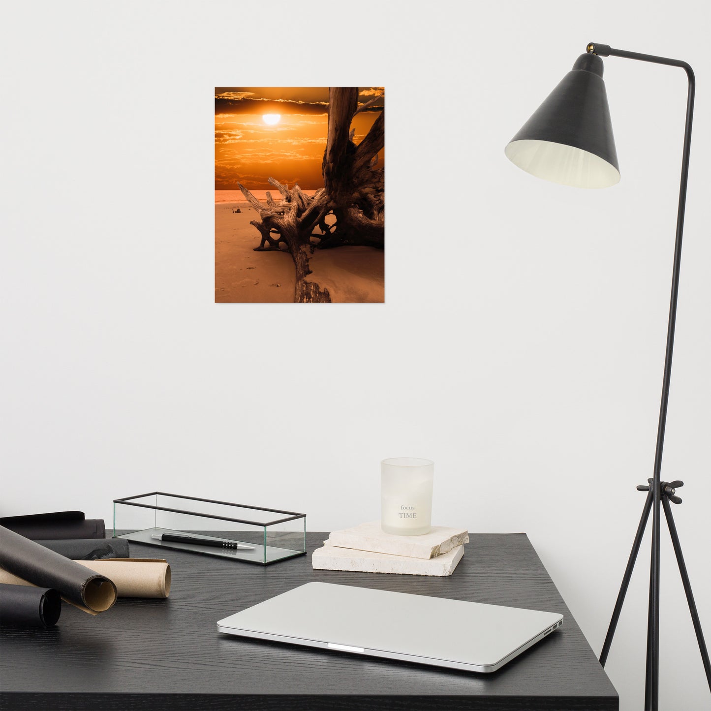 Dried Tree Roots and Sunrise Boneyard Beach Jacksonville Florida 2 Rustic Coastal Landscape Photo Loose (Unframed) Wall Art Print