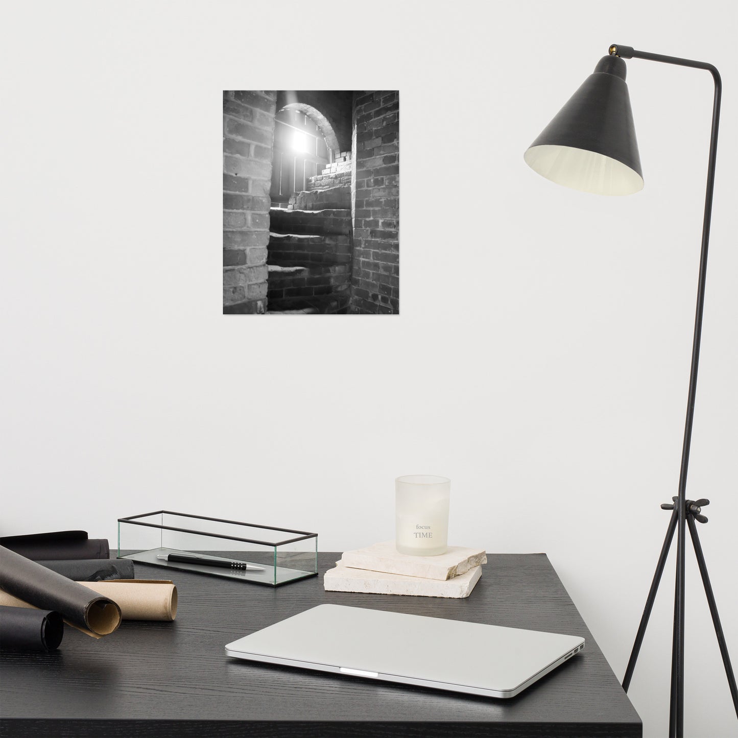 Fort Clinch Stairway Black and White Architectural Photo Loose Wall Art Print
