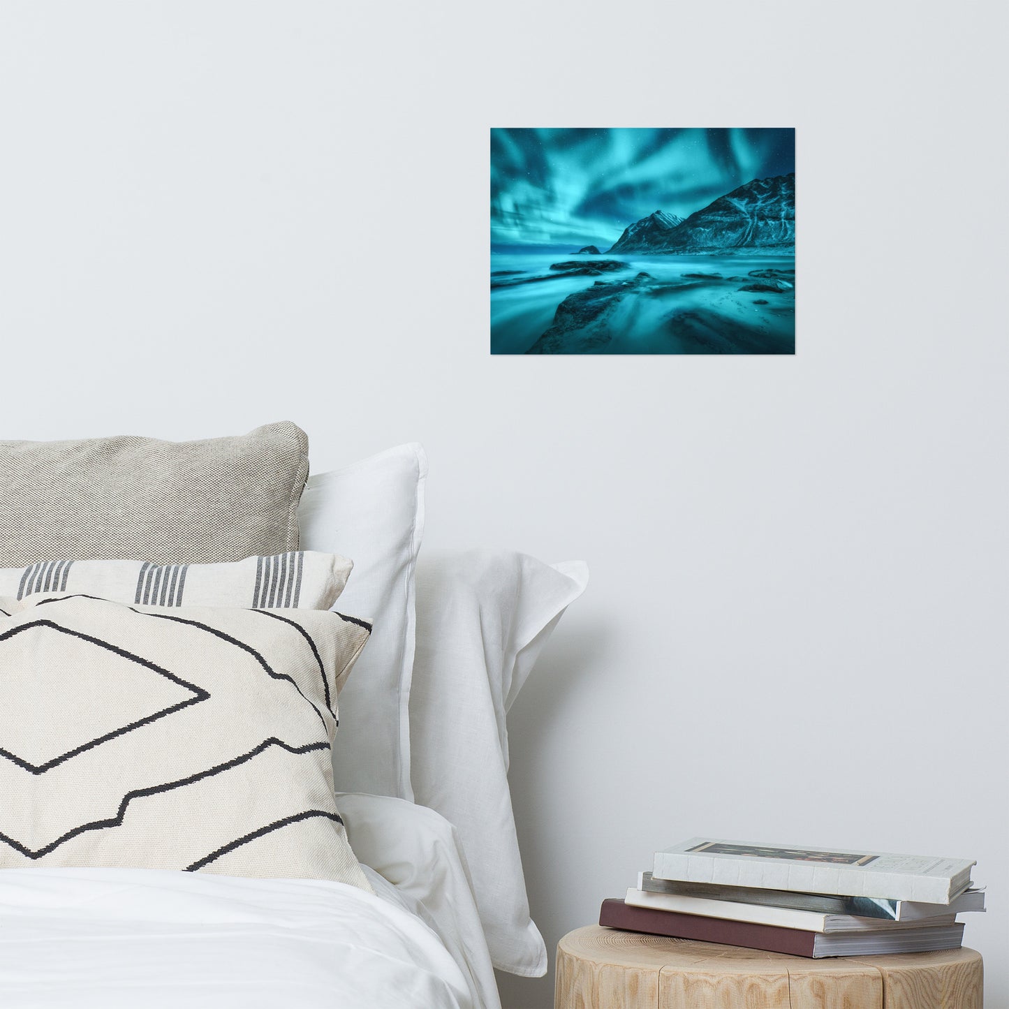 Blue Northern Lights and Mountain Coast Landscape Photo Loose Wall Art Prints