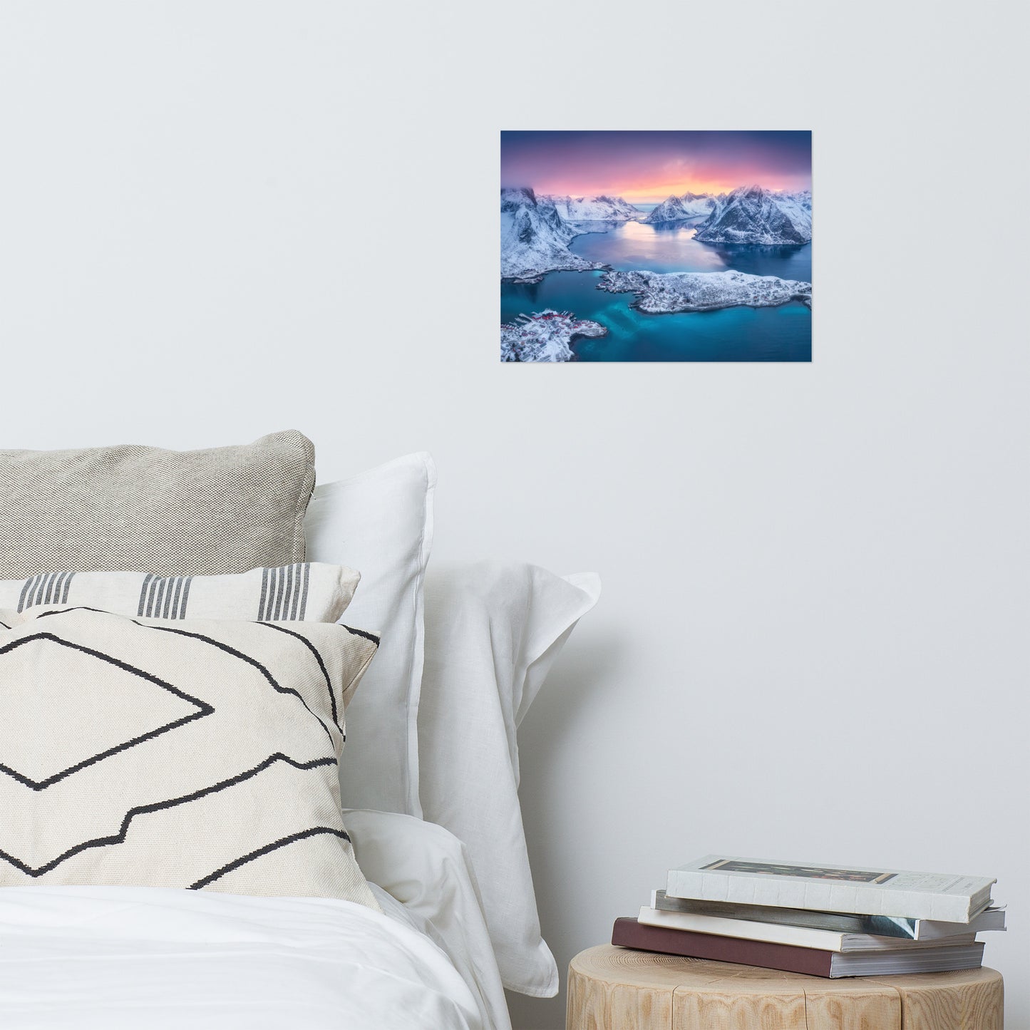 Reine at Winter Sunset Icy Mountain Landscape Photo Loose Wall Art Prints