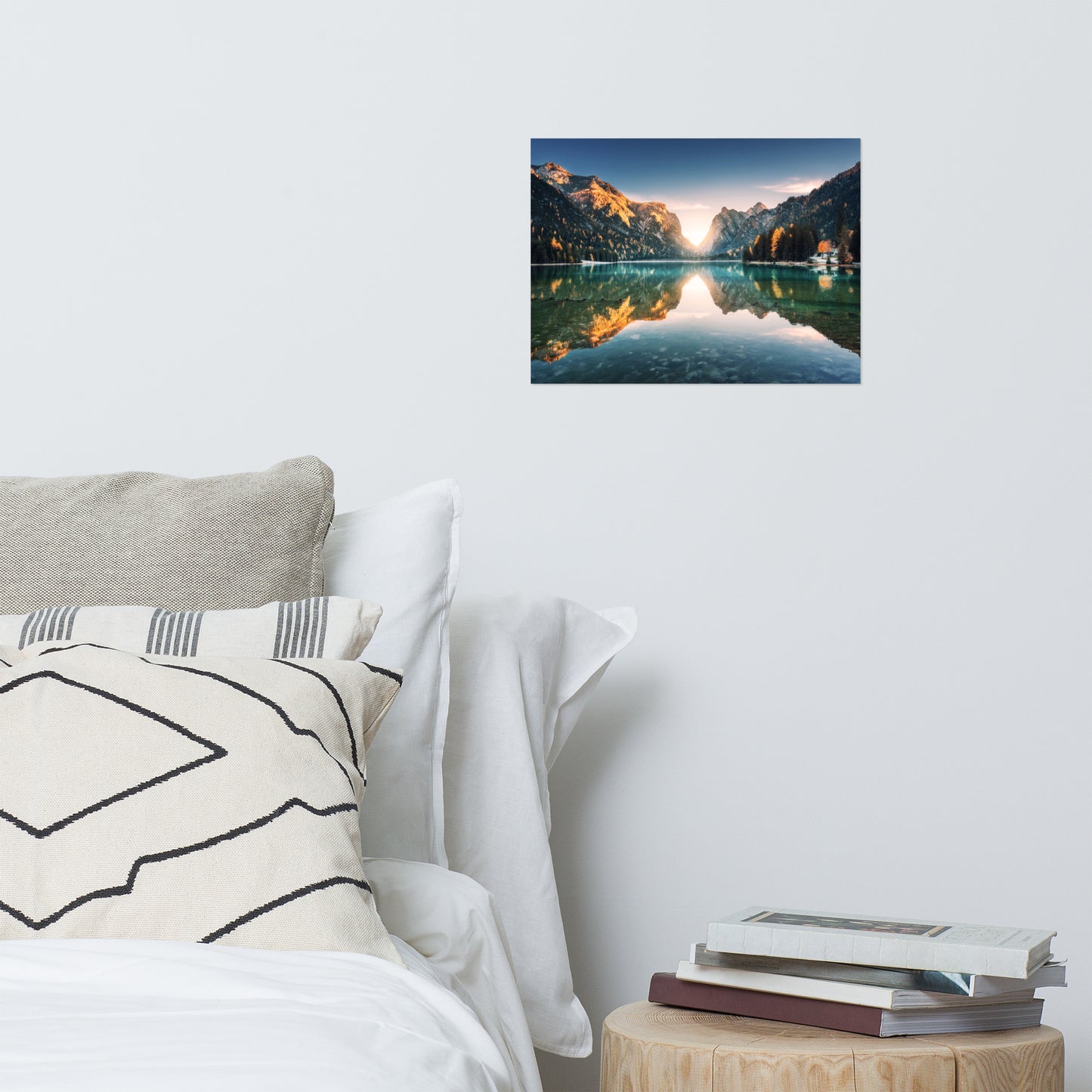 Sunrise Misty Mountain Lake Lively Color Effect Rustic Farmhouse Style Landscape Photo Loose Wall Art Prints