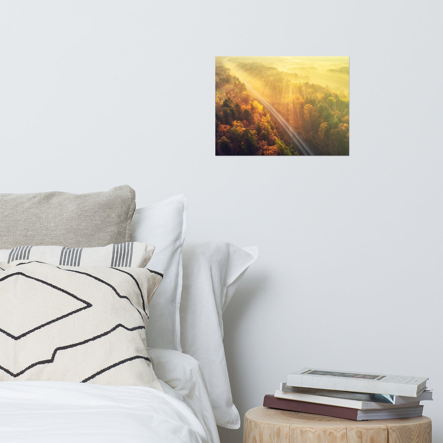 Sunrise Railroad Though Misty Forest With Golden Haze Effect Landscape Photo Loose Wall Art Prints