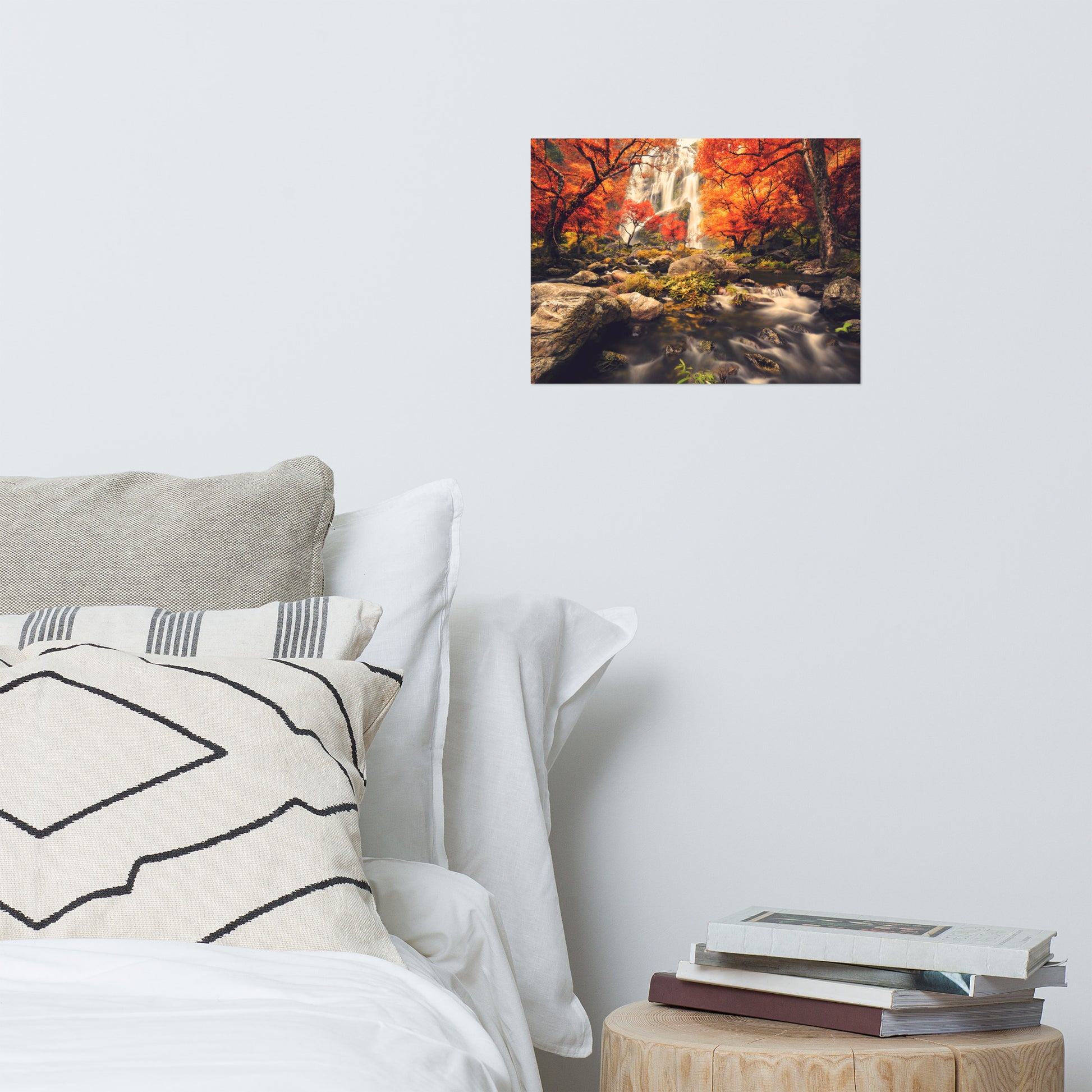 Waterfall in the Autumn with Golden Shadow Effect Landscape Photo Loose Wall Art Prints