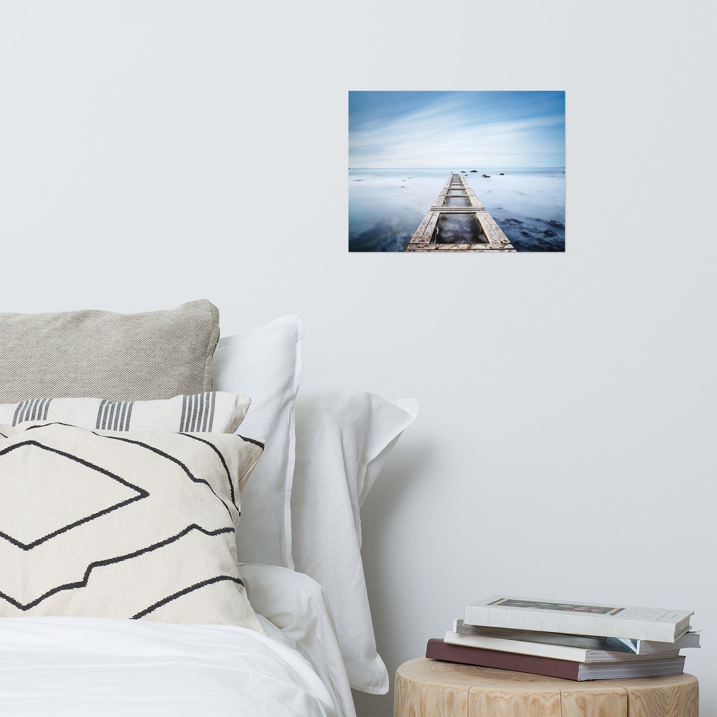 Moody Ocean and Sky Wooden Pier Landscape Photo Loose Wall Art Prints