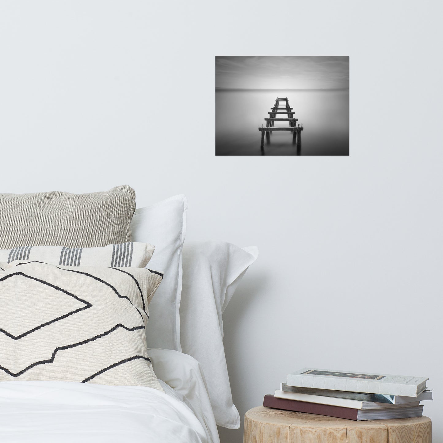 Soft Lake and Abandoned Pier Black and White Landscape Photo Loose Wall Art Prints