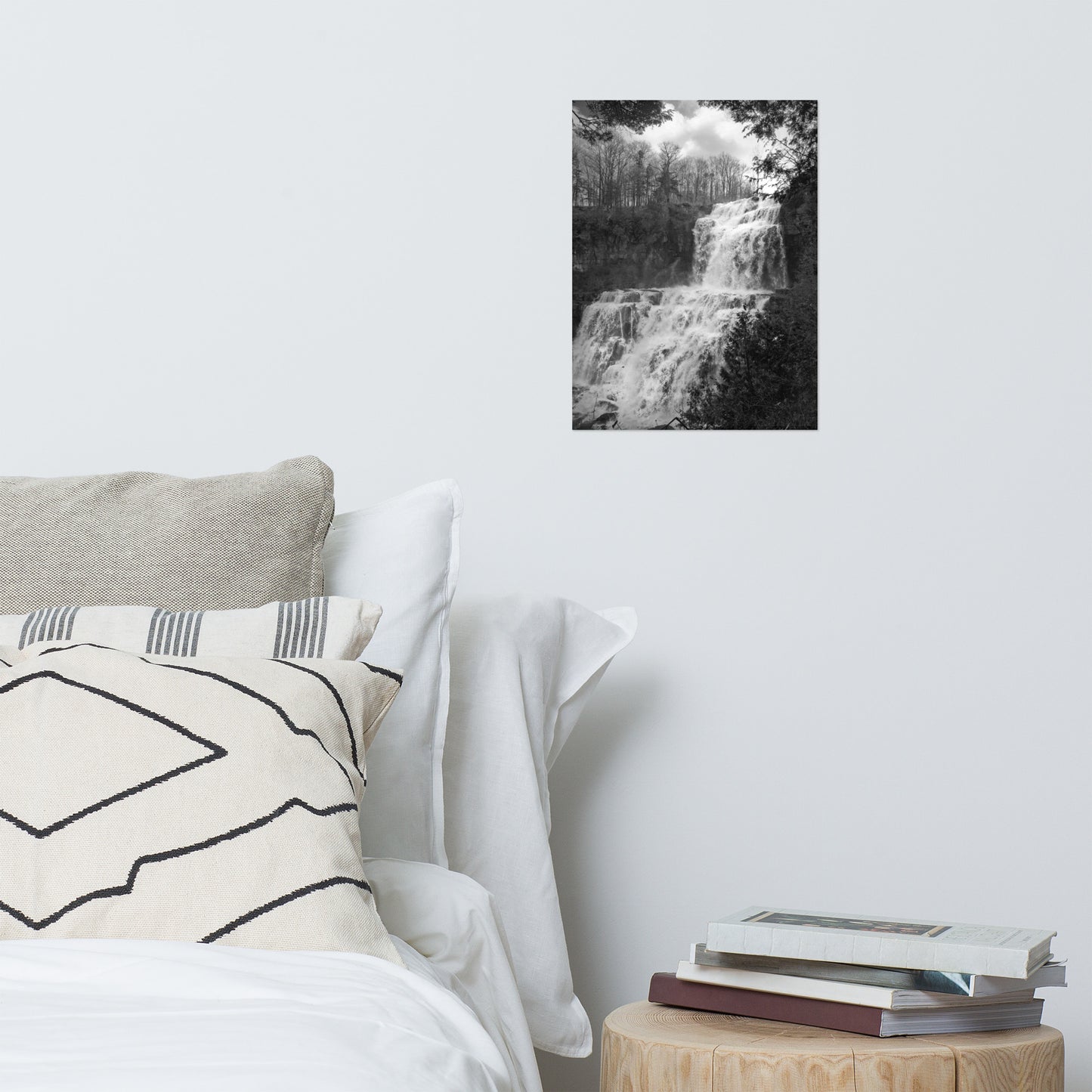 Chittenango Falls in Black and White Rustic Landscape Photo Loose Wall Art Print