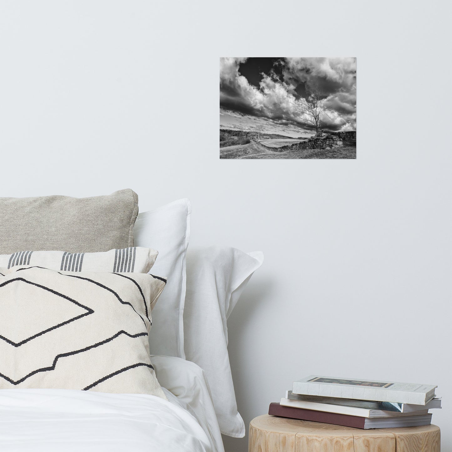 Dead Tree and Stone Wall Black and White Rustic Landscape Photo Loose Wall Art Prints