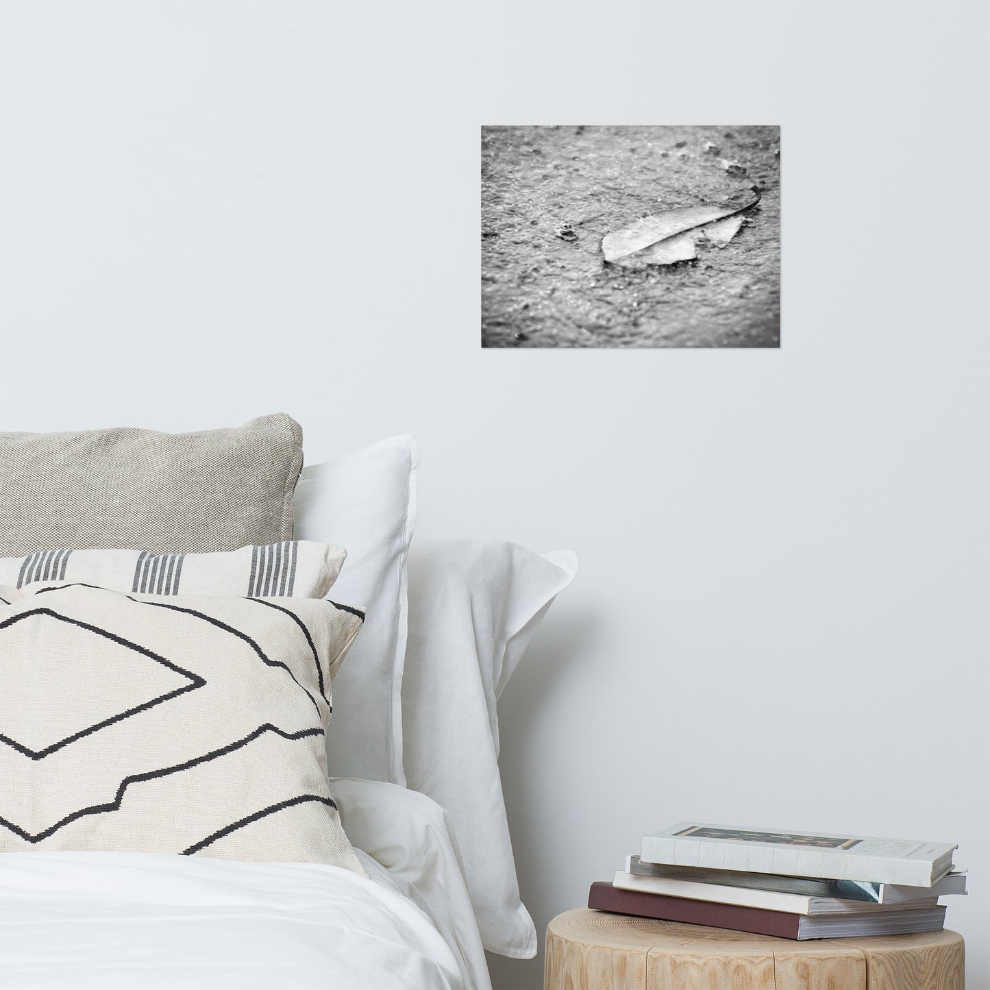 Fallen Leaf in The Rain Rustic Black and White Botanical Nature Photo Loose Unframed Wall Art Prints