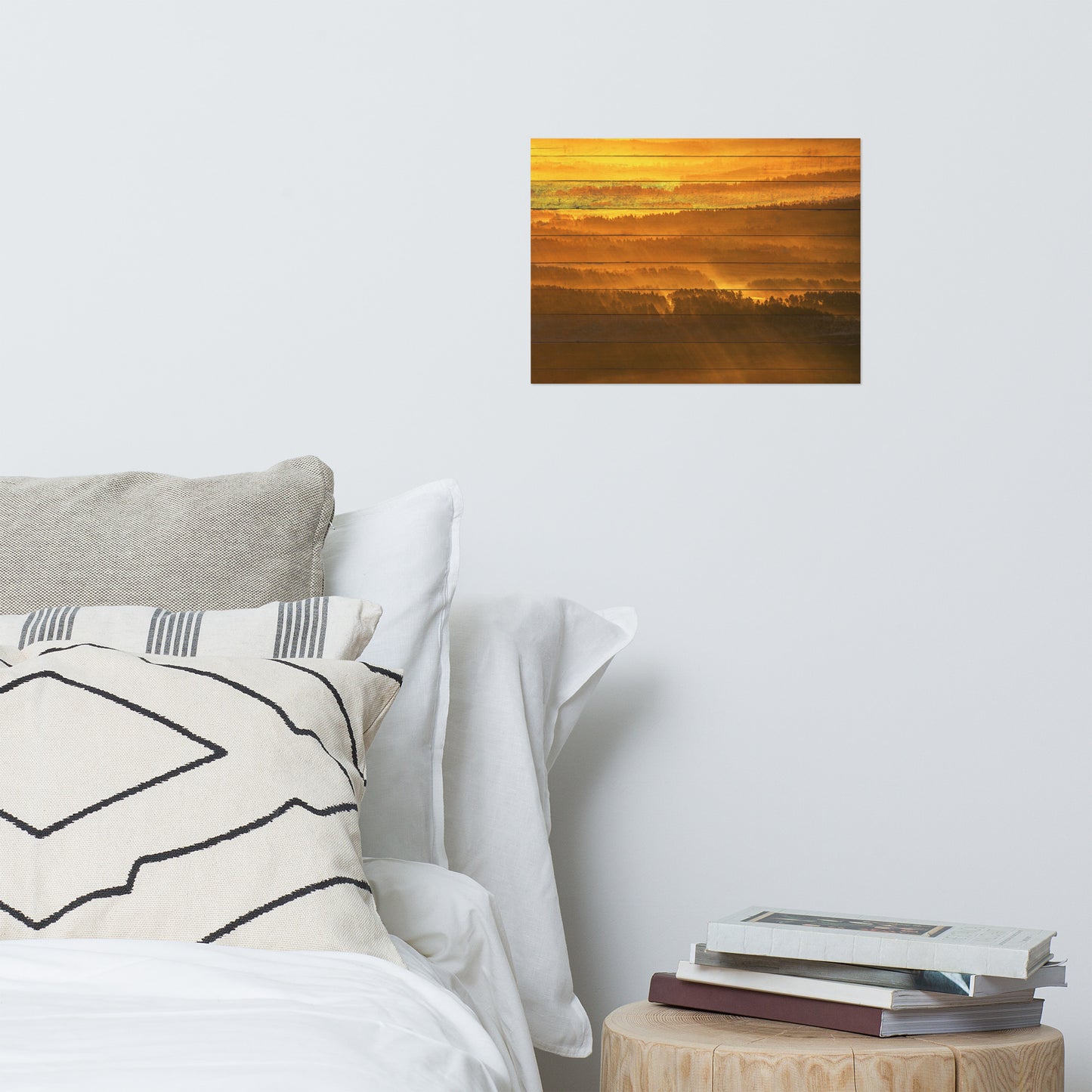 Faux Wood Golden Mist Valley - Hills & Mountain Range Farmhouse Style Landscape Photo Loose Wall Art Prints