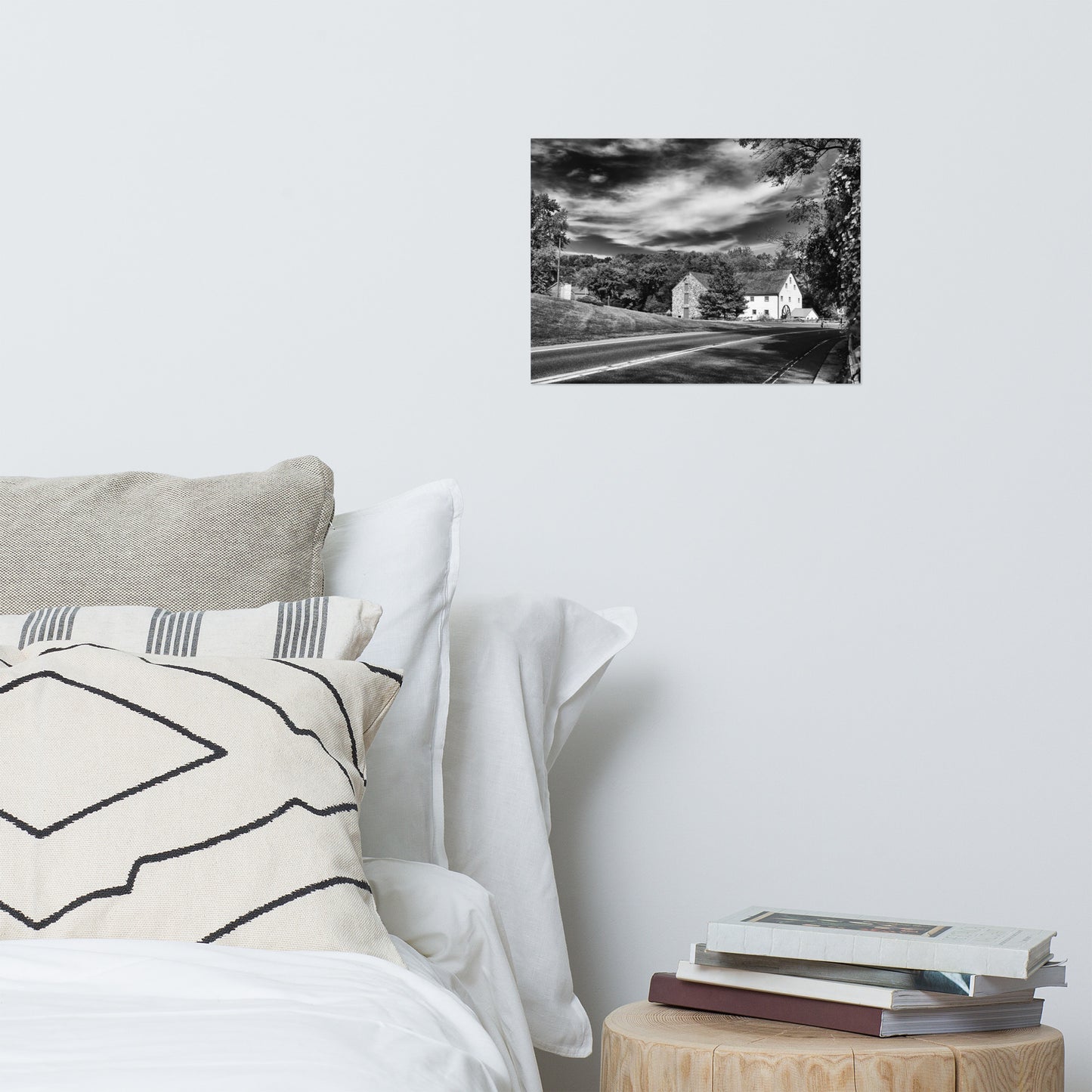 Greenbank Mill - Summer Black and White Rustic Farmhouse Style Landscape Photo Loose Wall Art Prints