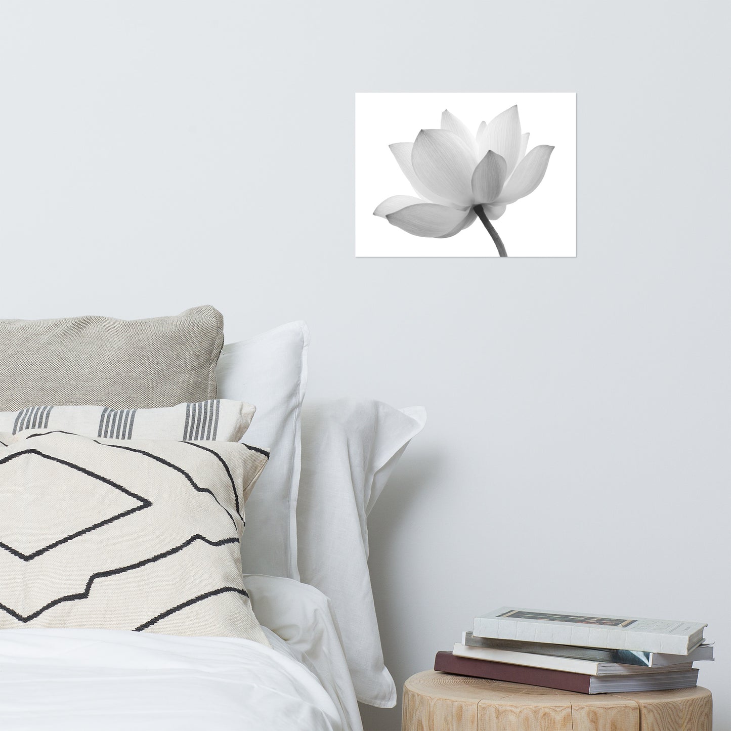 Lotus Flower Black and White Floral Nature Photo Loose Flower Wall Art Print