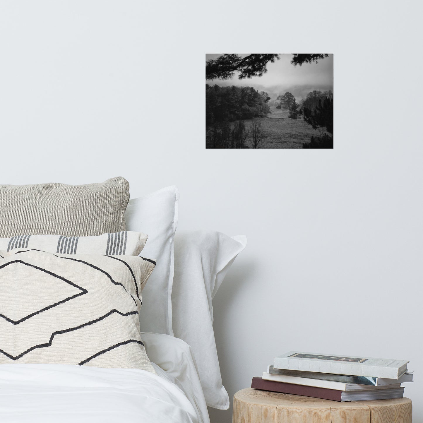 Mist of Valley Forge Rustic Farmhouse Style Black and White Landscape Photo Loose Wall Art Prints