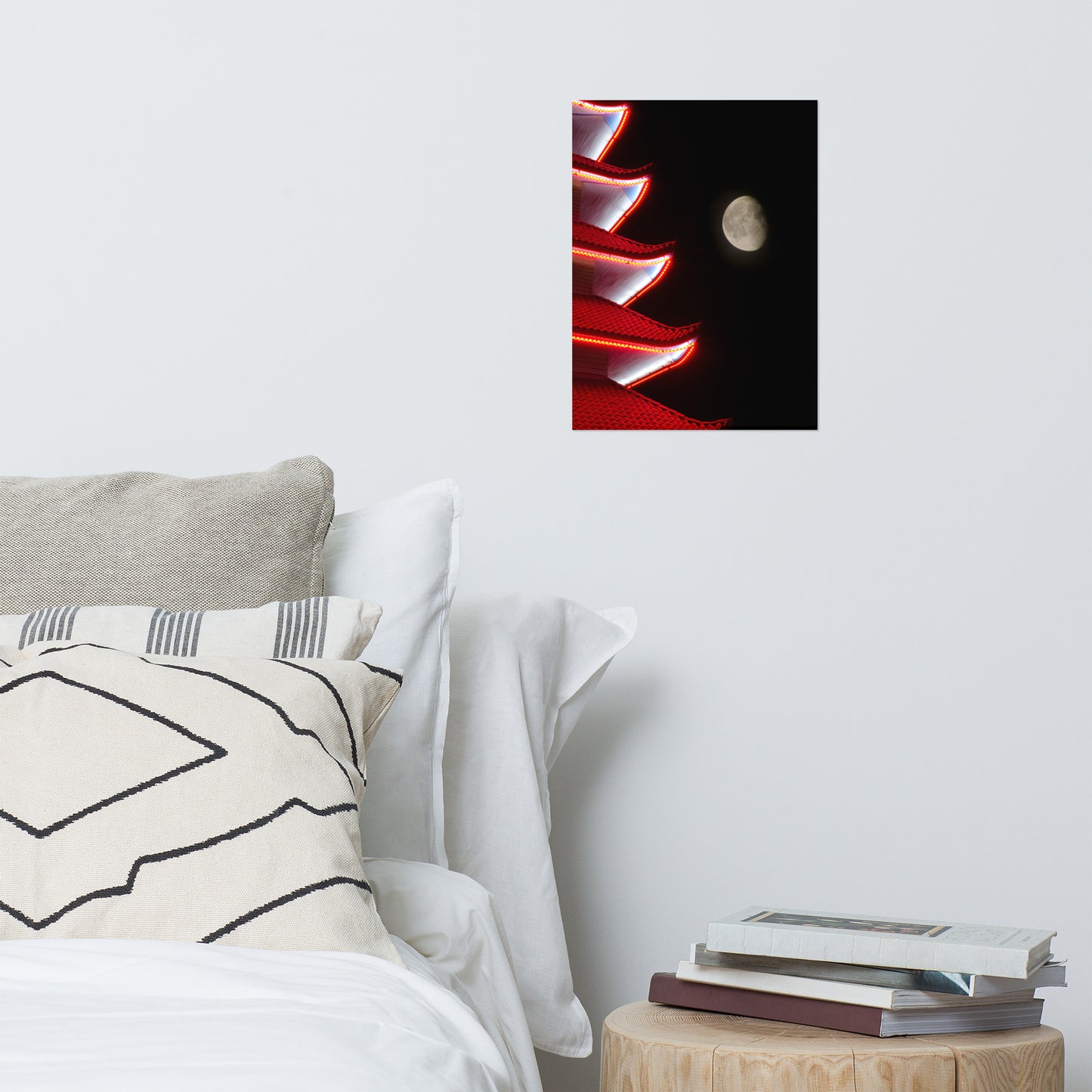 Moon Over Pagoda 1 Urban Landscape Loose Unframed Wall Art Prints