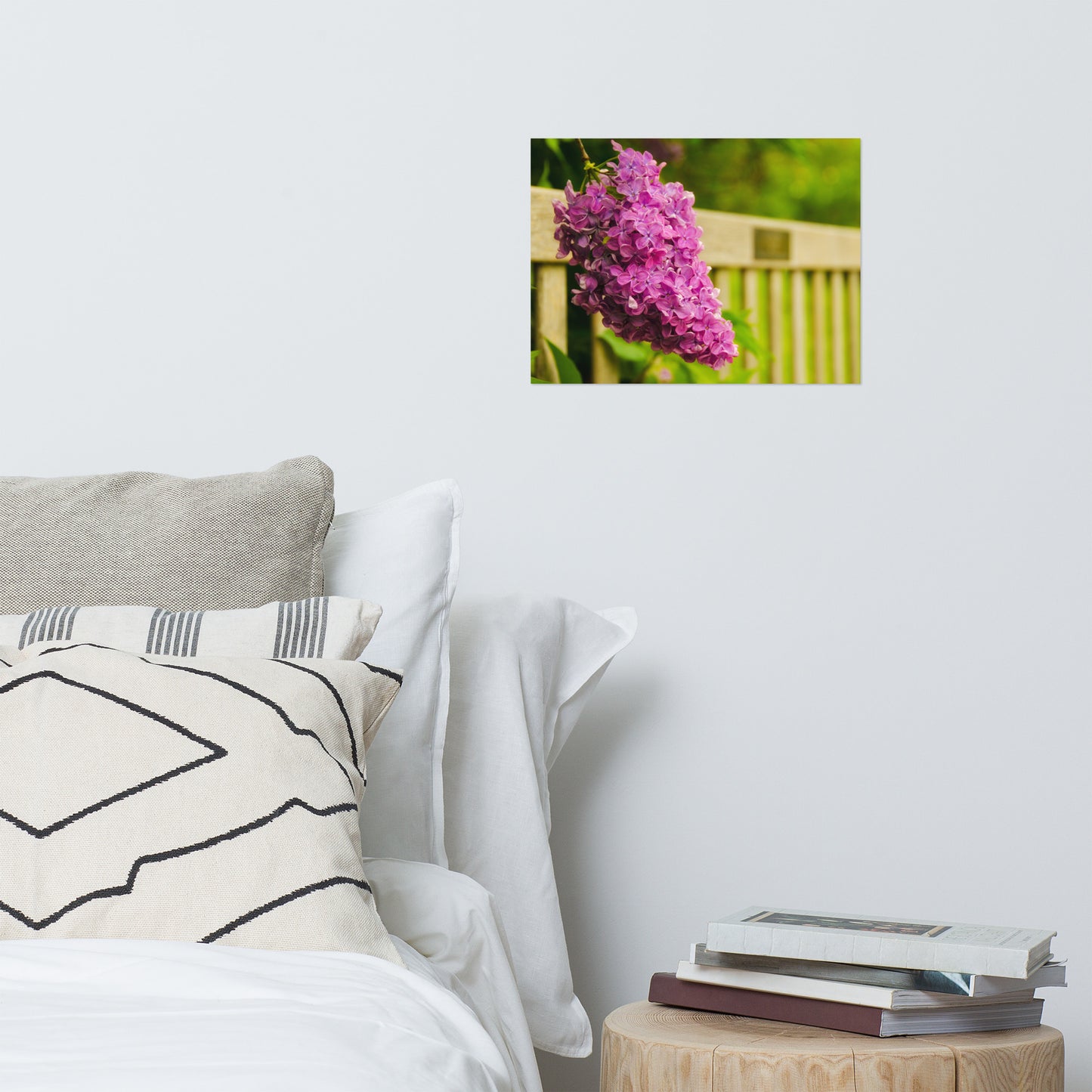 Park Bench with Lilac Floral Nature Photo Loose Unframed Wall Art Prints
