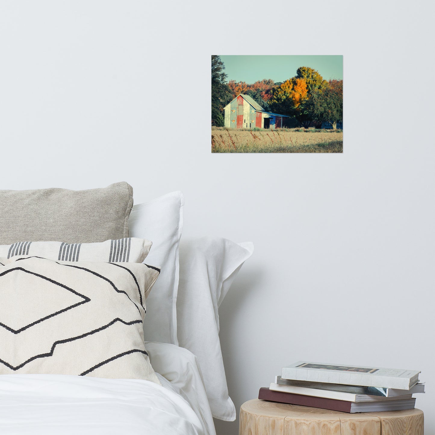 Patriotic Barn in Field Cross Processed Rustic Farmhouse Style Landscape Photo Loose Wall Art Prints