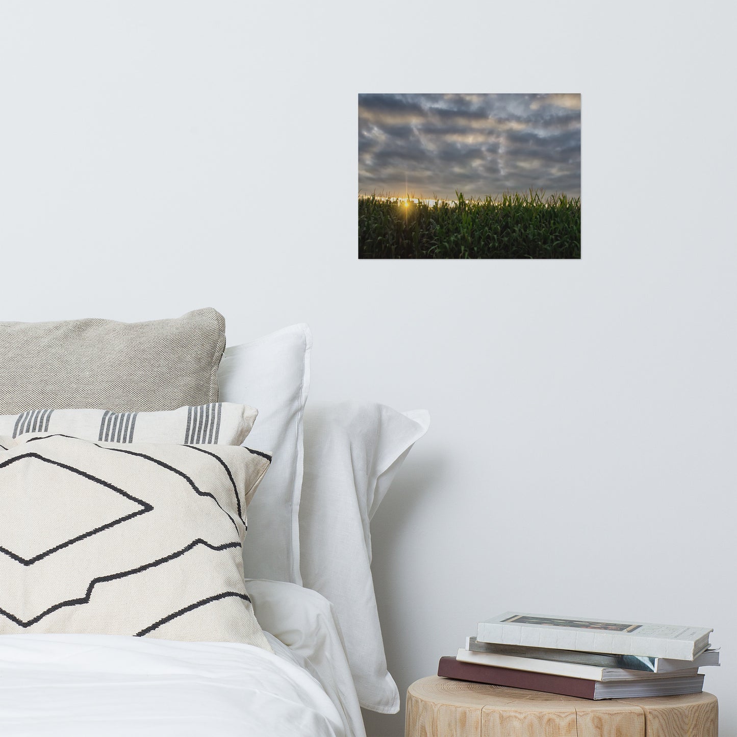 Rows of Corn and Sunset Rustic Farmhouse Style Landscape Photo Loose Wall Art Prints