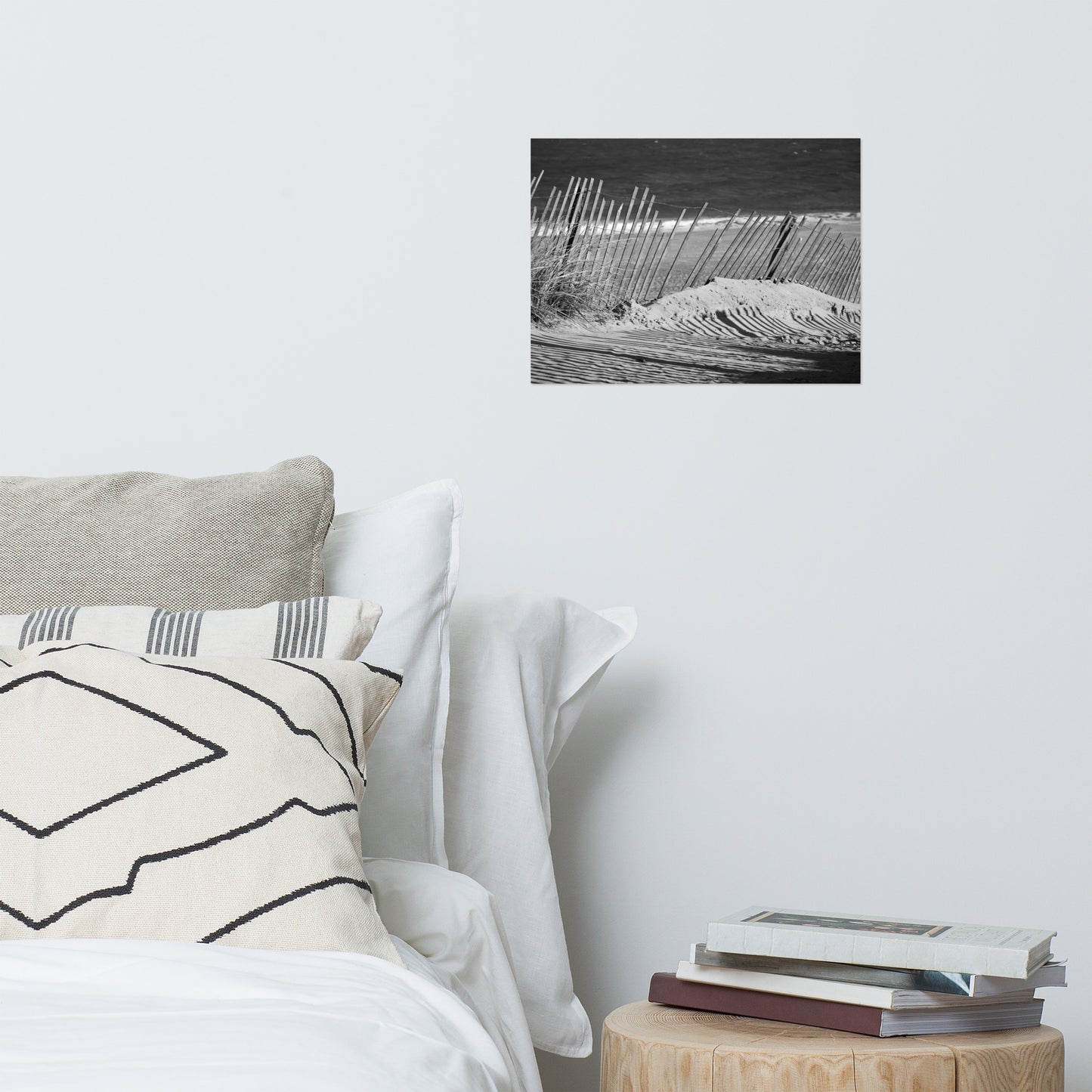 Sandy Beach Fence Black and White Landscape Photo Loose Wall Art Prints