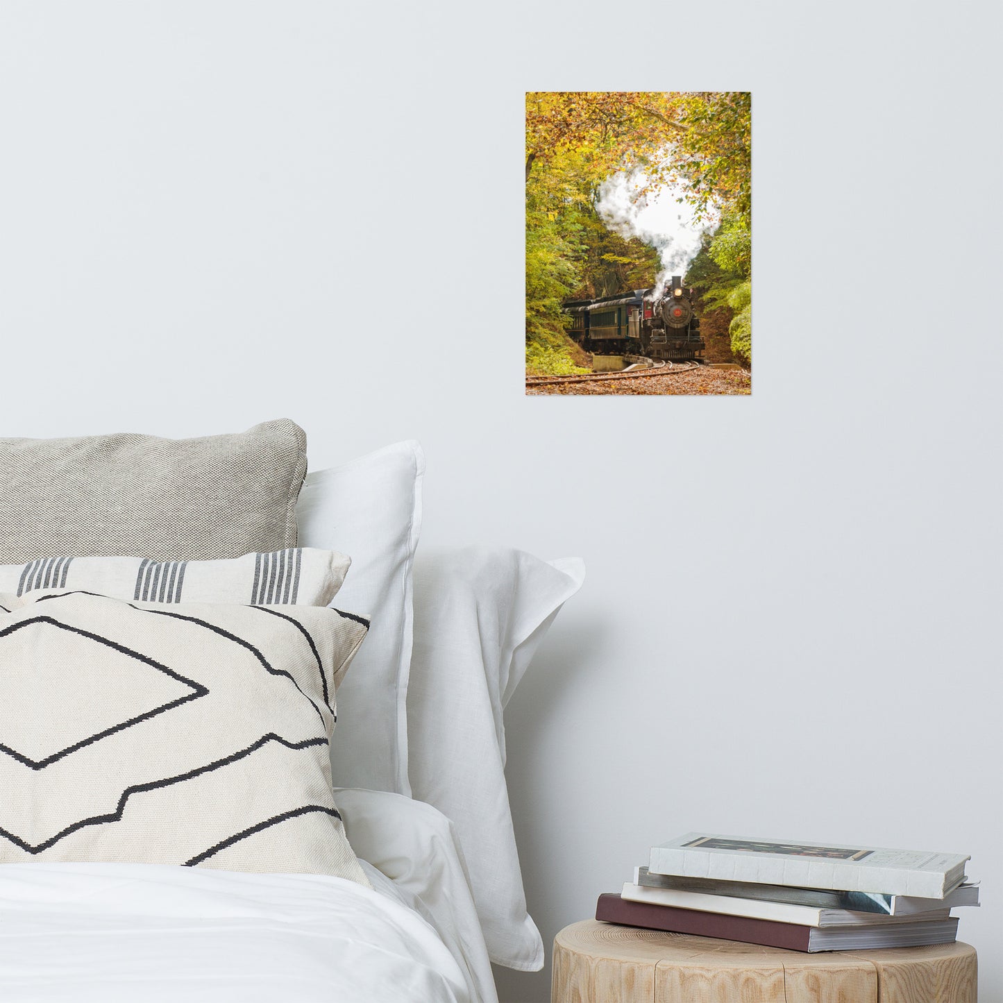 Steam Train with Autumn Foliage Rustic Farmhouse Style Landscape Photo Loose Wall Art Print