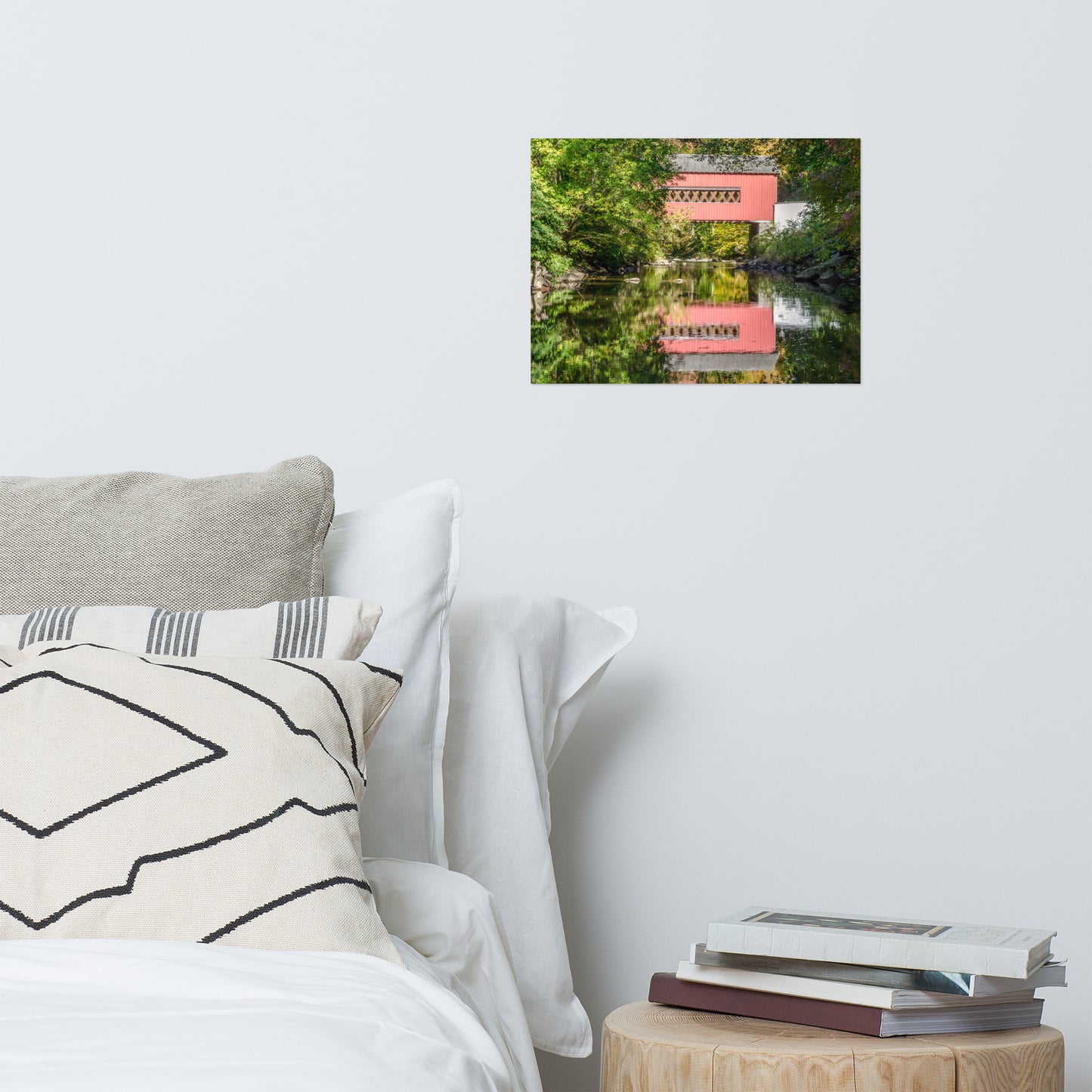 The Reflection of Wooddale Covered Bridge Rustic Farmhouse Style Landscape Photo Loose Wall Art Prints