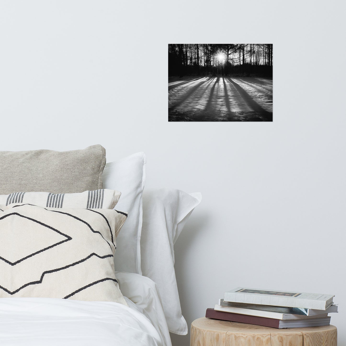Winter Shadows Black and White Rustic Farmhouse Style Landscape Photo Loose Wall Art Prints