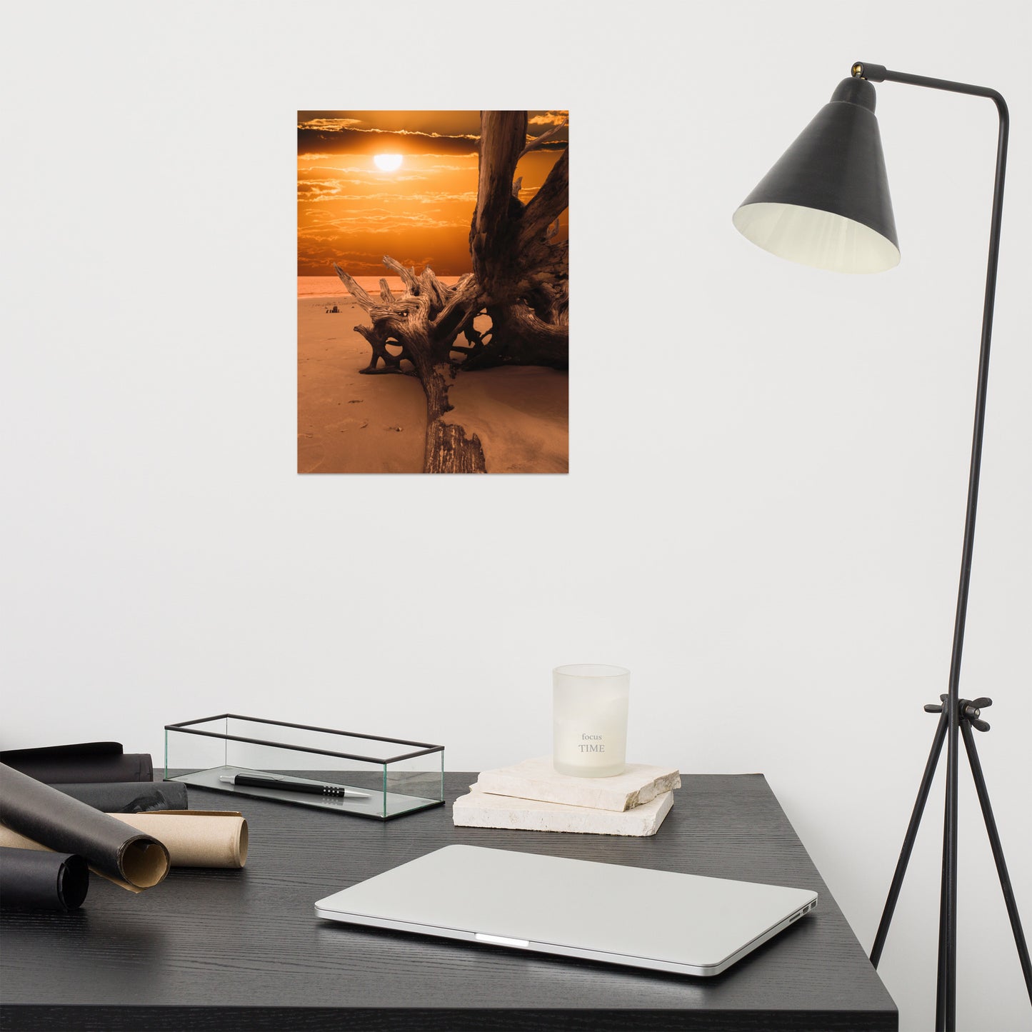 Dried Tree Roots and Sunrise Boneyard Beach Jacksonville Florida 2 Rustic Coastal Landscape Photo Loose (Unframed) Wall Art Print