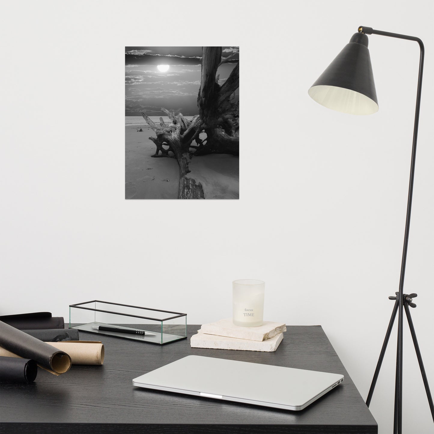Dried Tree Roots and Sunrise 2 Black and White Landscape Photo Loose (Unframed) Wall Art Print