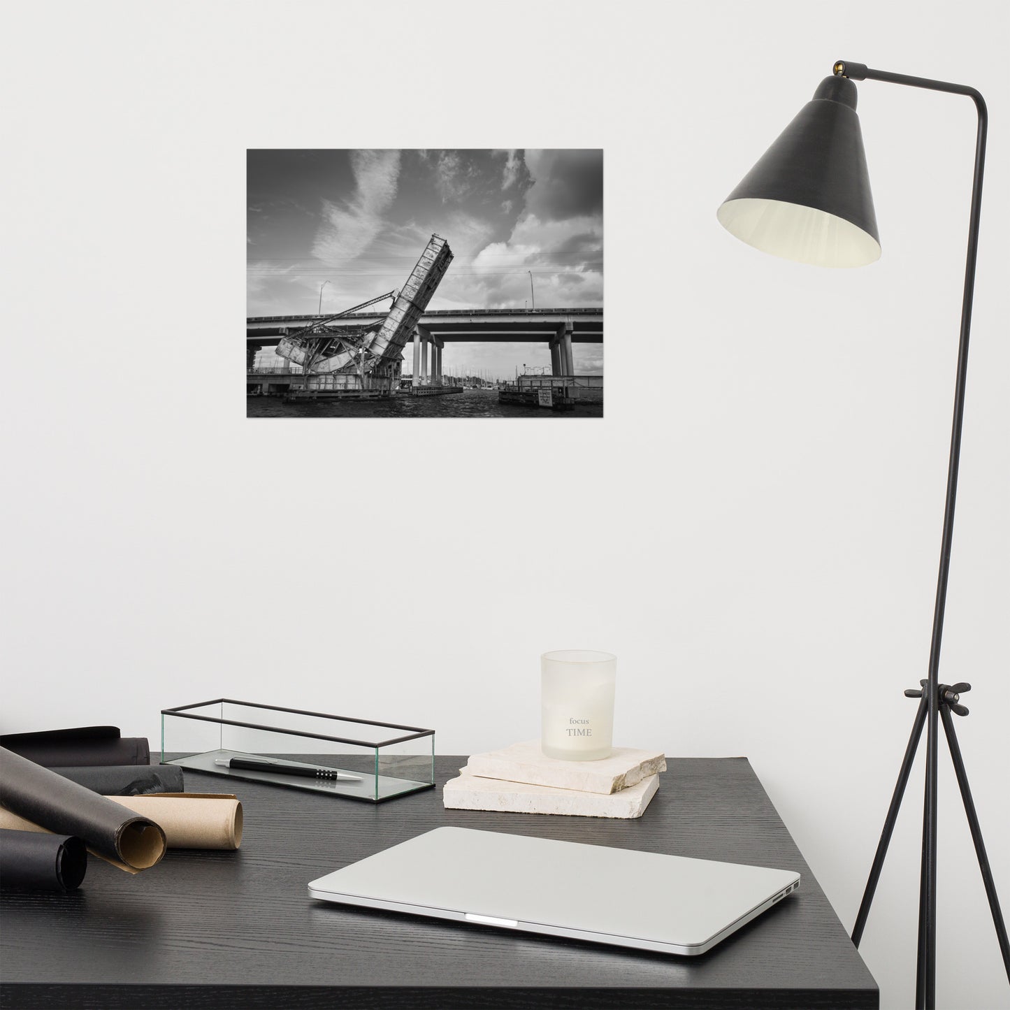 Train Drawbridge Jacksonville Black and White Architectural / Industrial Cityscape Photo Loose Print