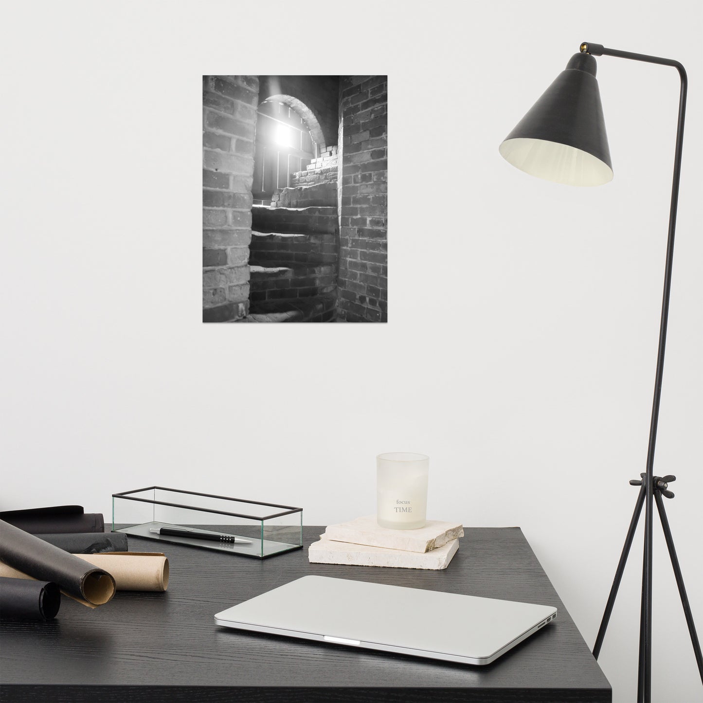 Fort Clinch Stairway Black and White Architectural Photo Loose Wall Art Print