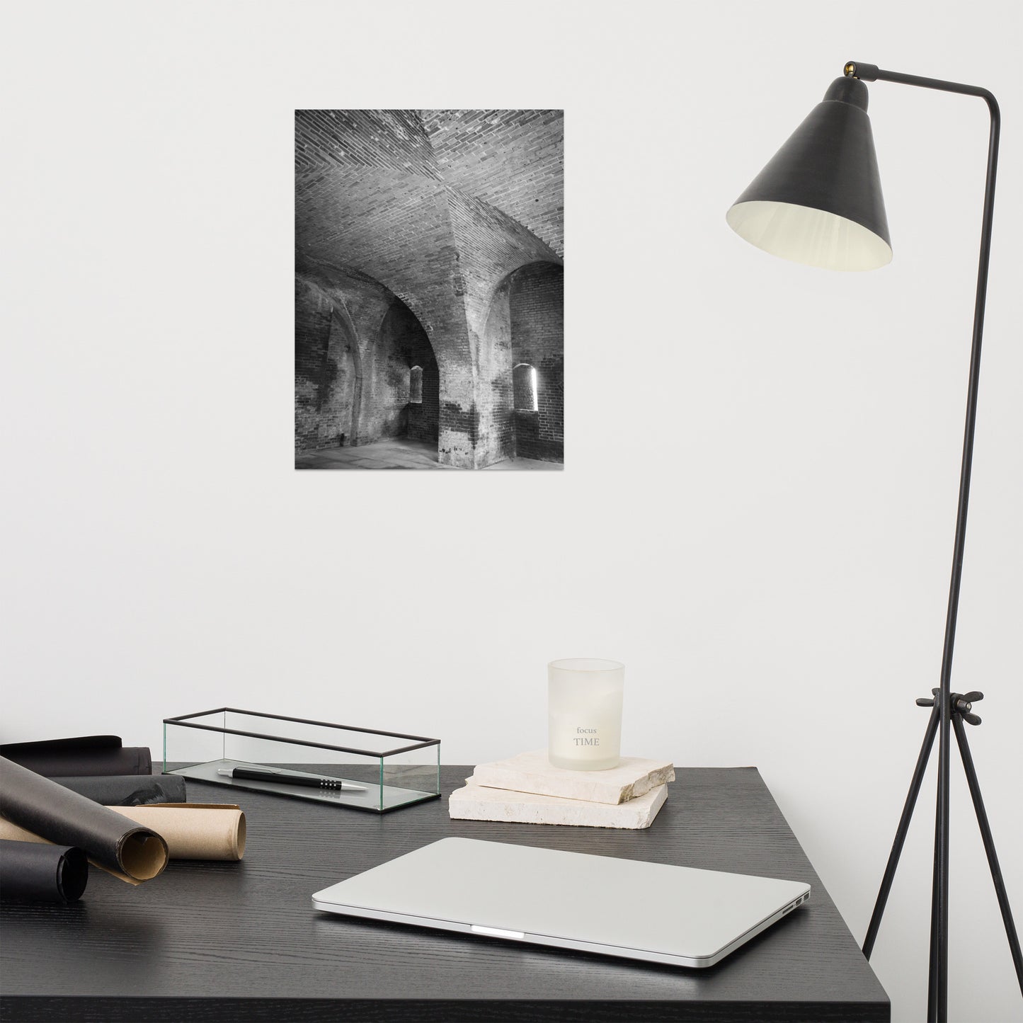 Fort Clinch Bunker Room Black and White Architecture Photograph Loose Wall Art Print