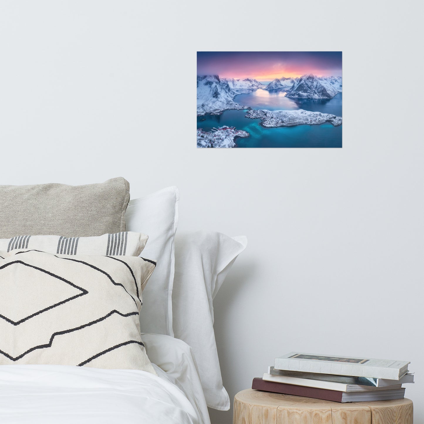 Reine at Winter Sunset Icy Mountain Landscape Photo Loose Wall Art Prints