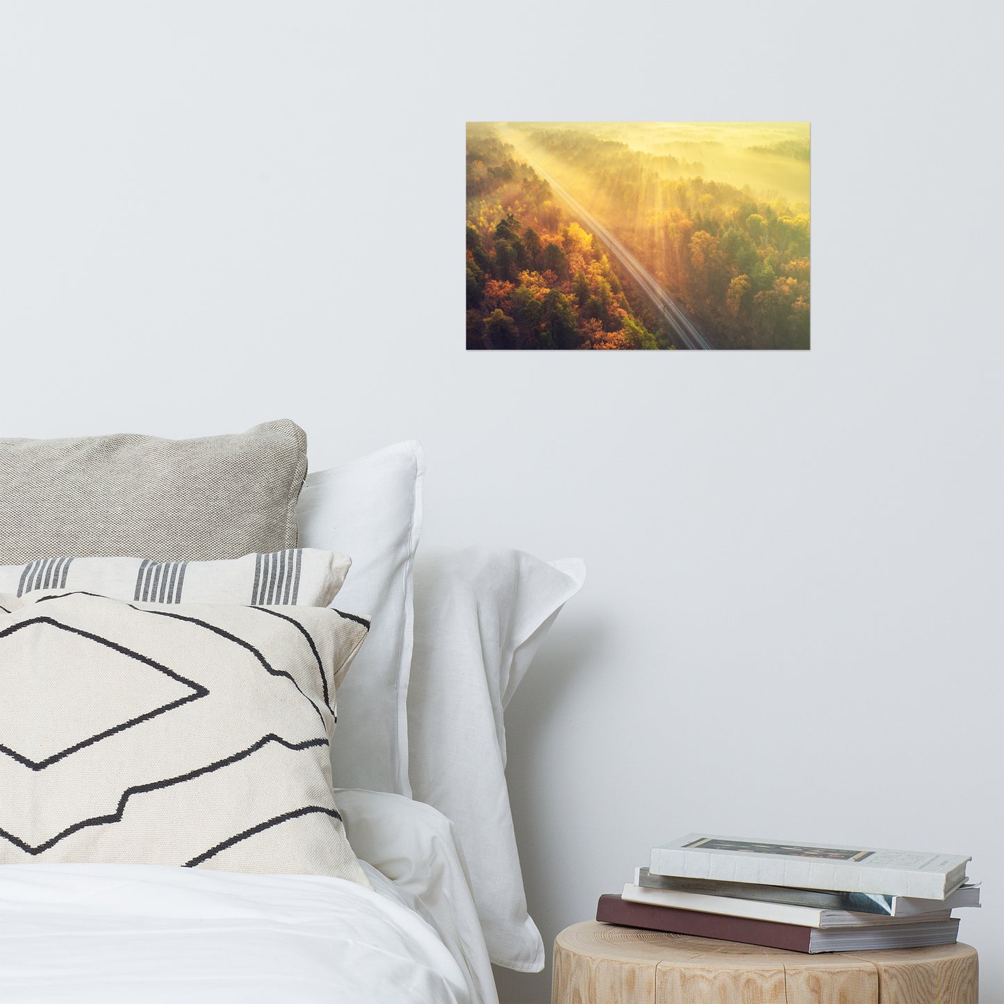 Sunrise Railroad Though Misty Forest With Golden Haze Effect Landscape Photo Loose Wall Art Prints