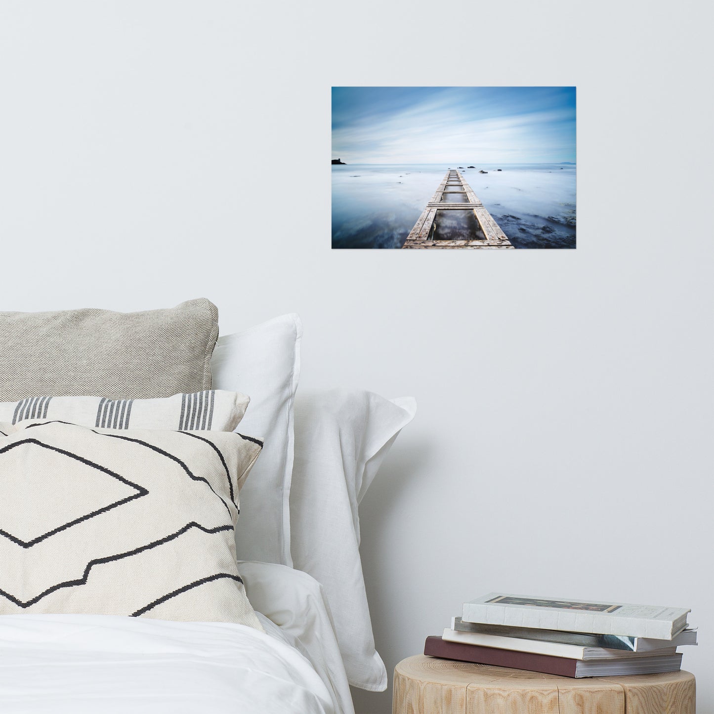 Moody Ocean and Sky Wooden Pier Landscape Photo Loose Wall Art Prints