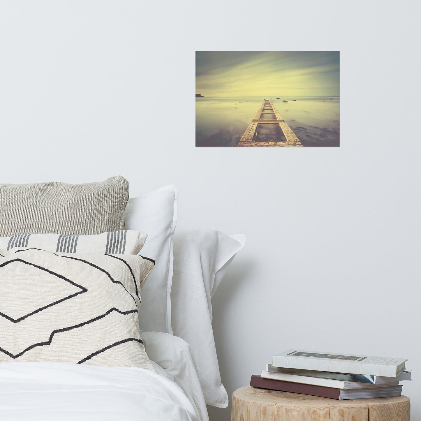 Moody Ocean and Sky Wooden Pier Landscape Photo Loose Wall Art Prints Intrigued Trance Effects