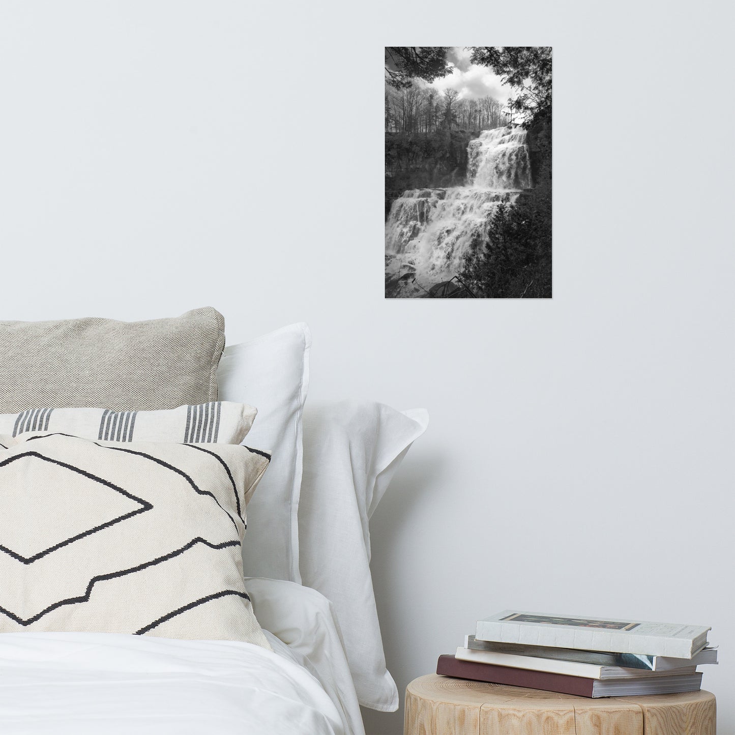 Chittenango Falls in Black and White Rustic Landscape Photo Loose Wall Art Print