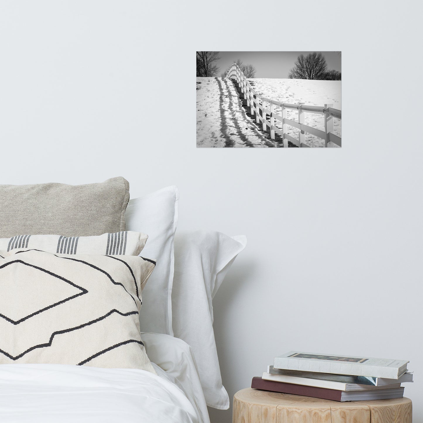 Endless Fences Black and White Farmhouse Style Landscape Photo Loose Wall Art Prints