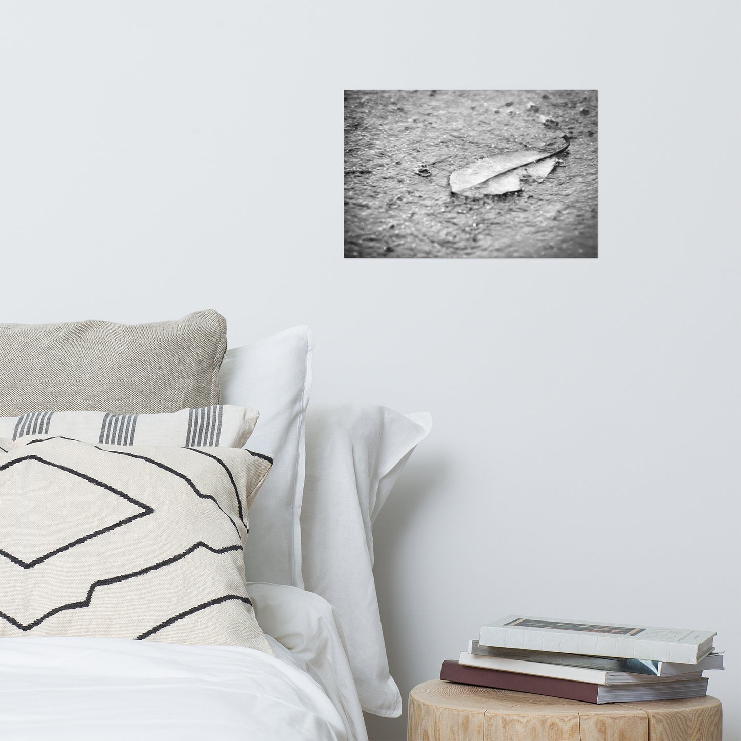 Fallen Leaf in The Rain Rustic Black and White Botanical Nature Photo Loose Unframed Wall Art Prints