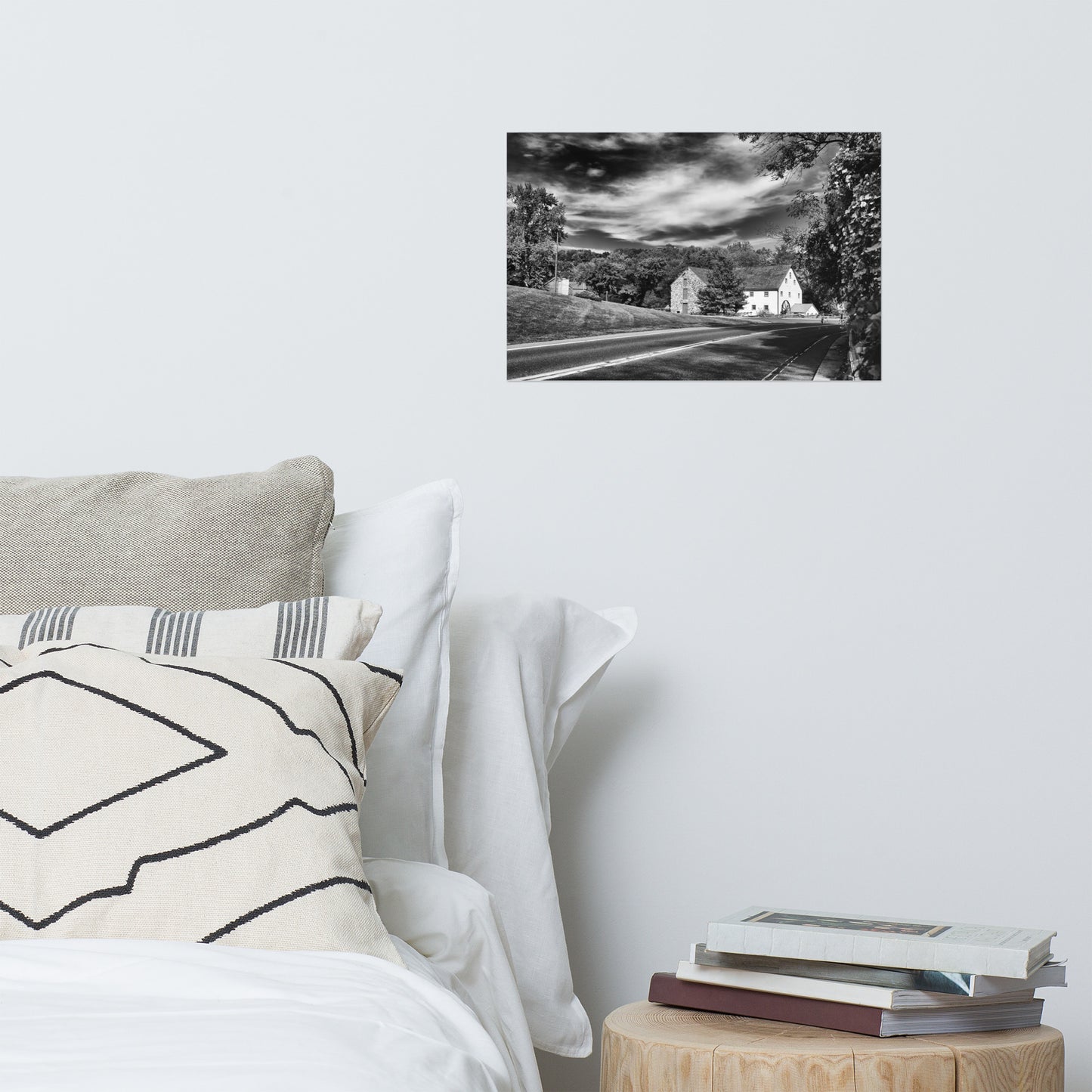 Greenbank Mill - Summer Black and White Rustic Farmhouse Style Landscape Photo Loose Wall Art Prints