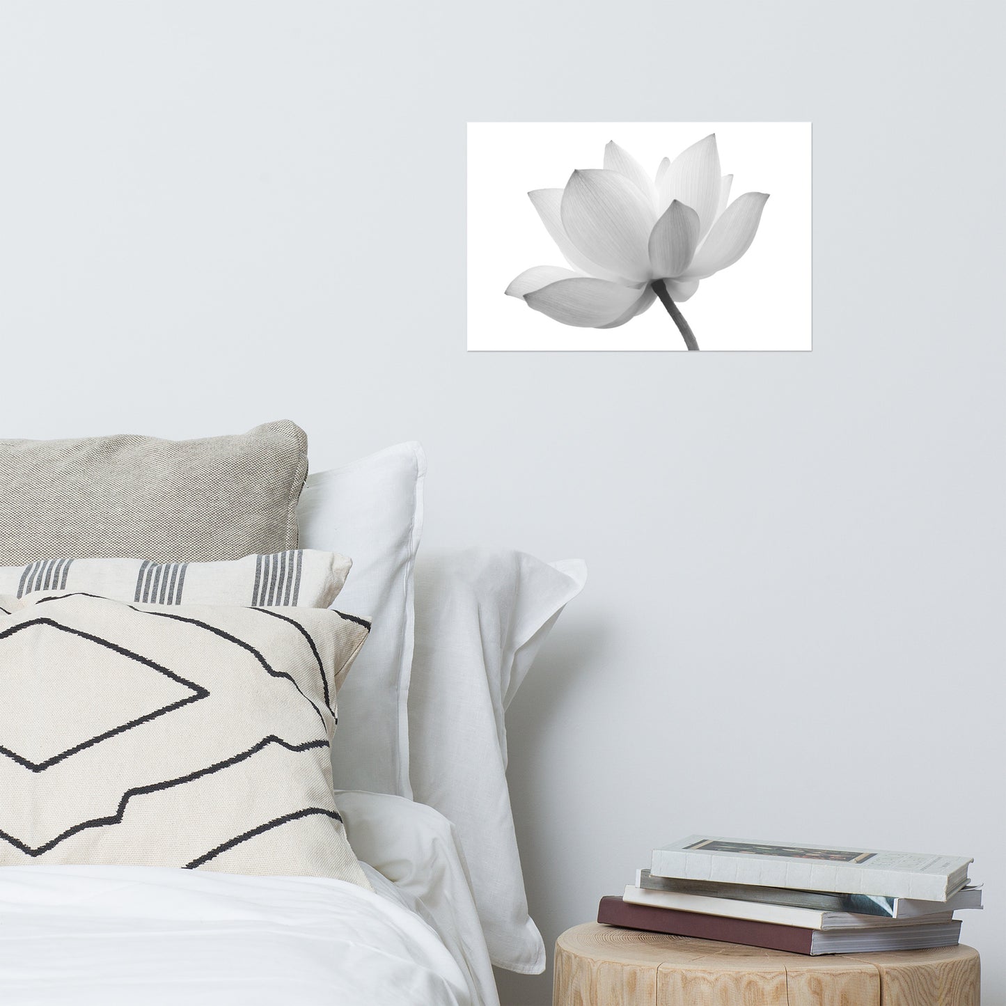 Lotus Flower Black and White Floral Nature Photo Loose Flower Wall Art Print