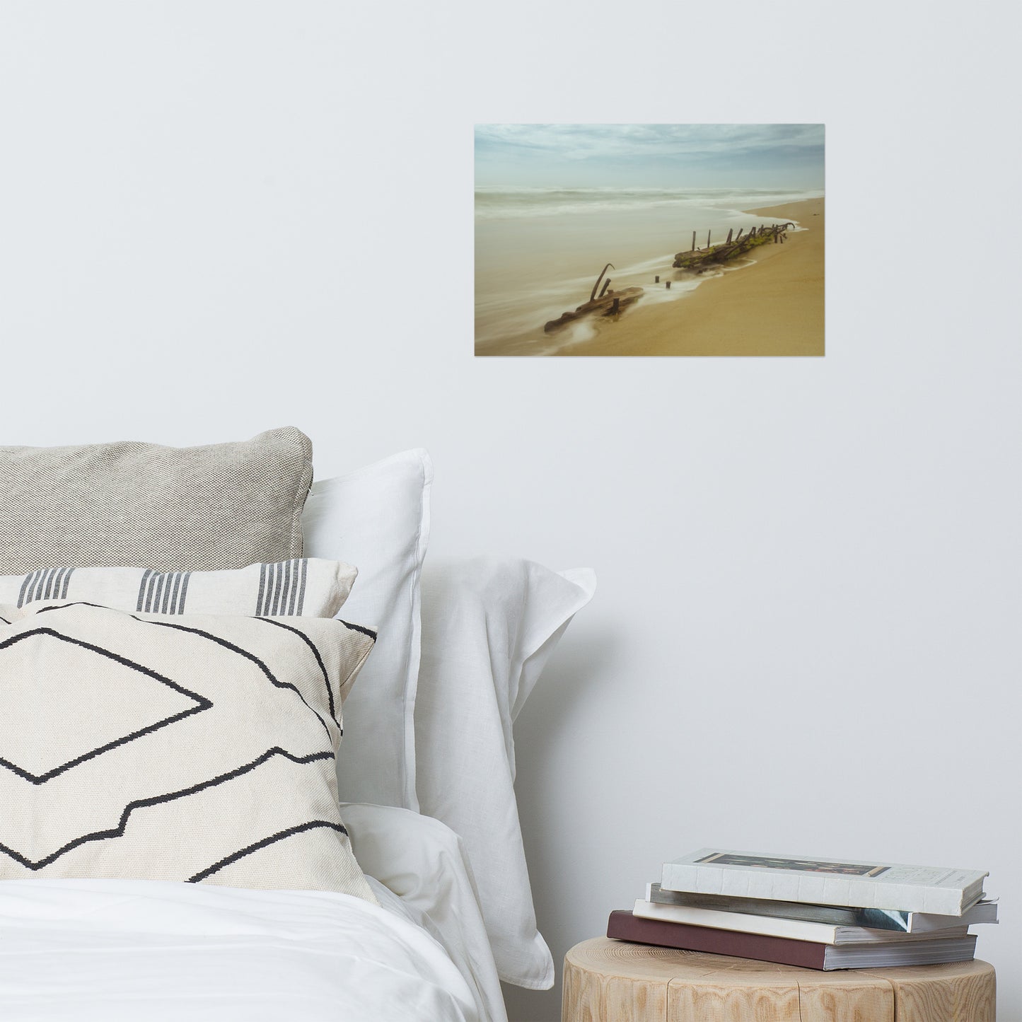 Misty Shipwreck on the Beach Landscape Photo Loose Wall Art Prints