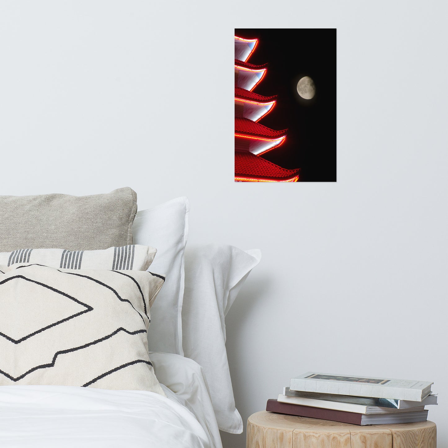 Moon Over Pagoda 1 Urban Landscape Loose Unframed Wall Art Prints